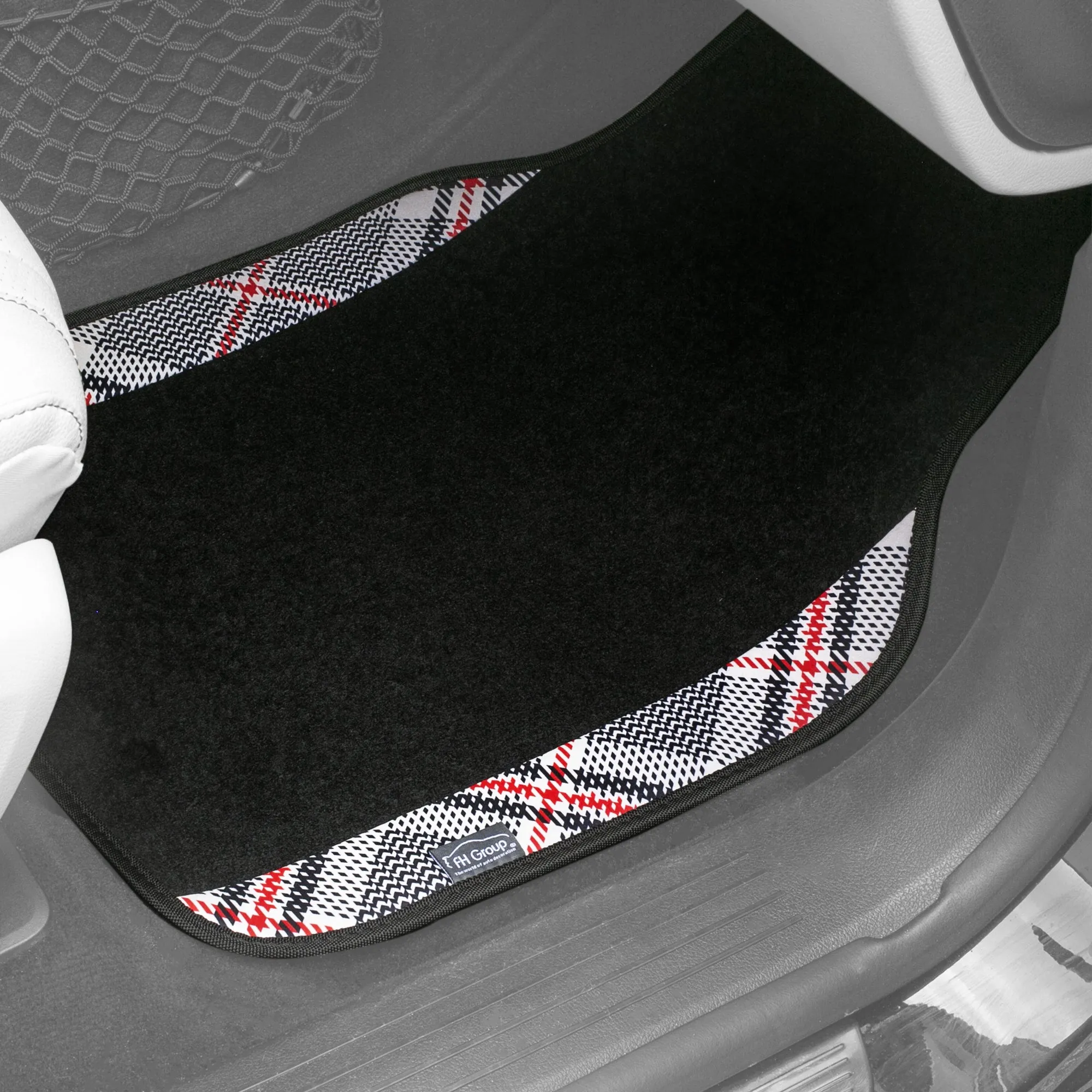 Tartan11 Plaid Trim Non-Slip Carpet Floor Mats - Full Set Beige