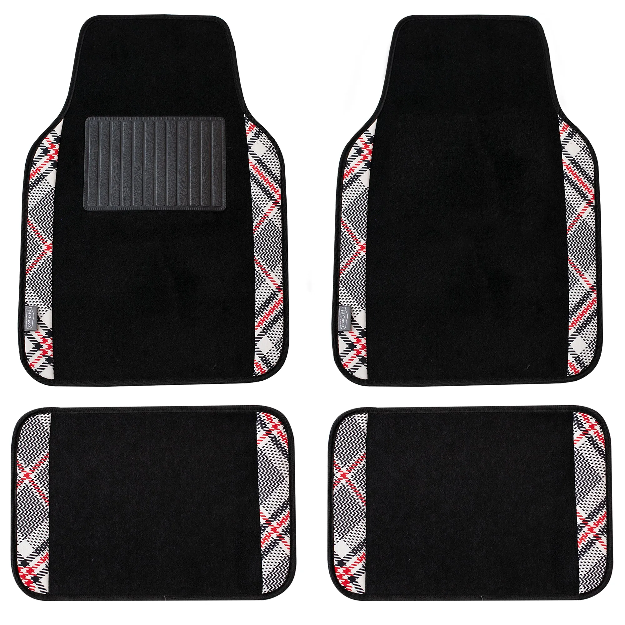 Tartan11 Plaid Trim Non-Slip Carpet Floor Mats - Full Set Beige