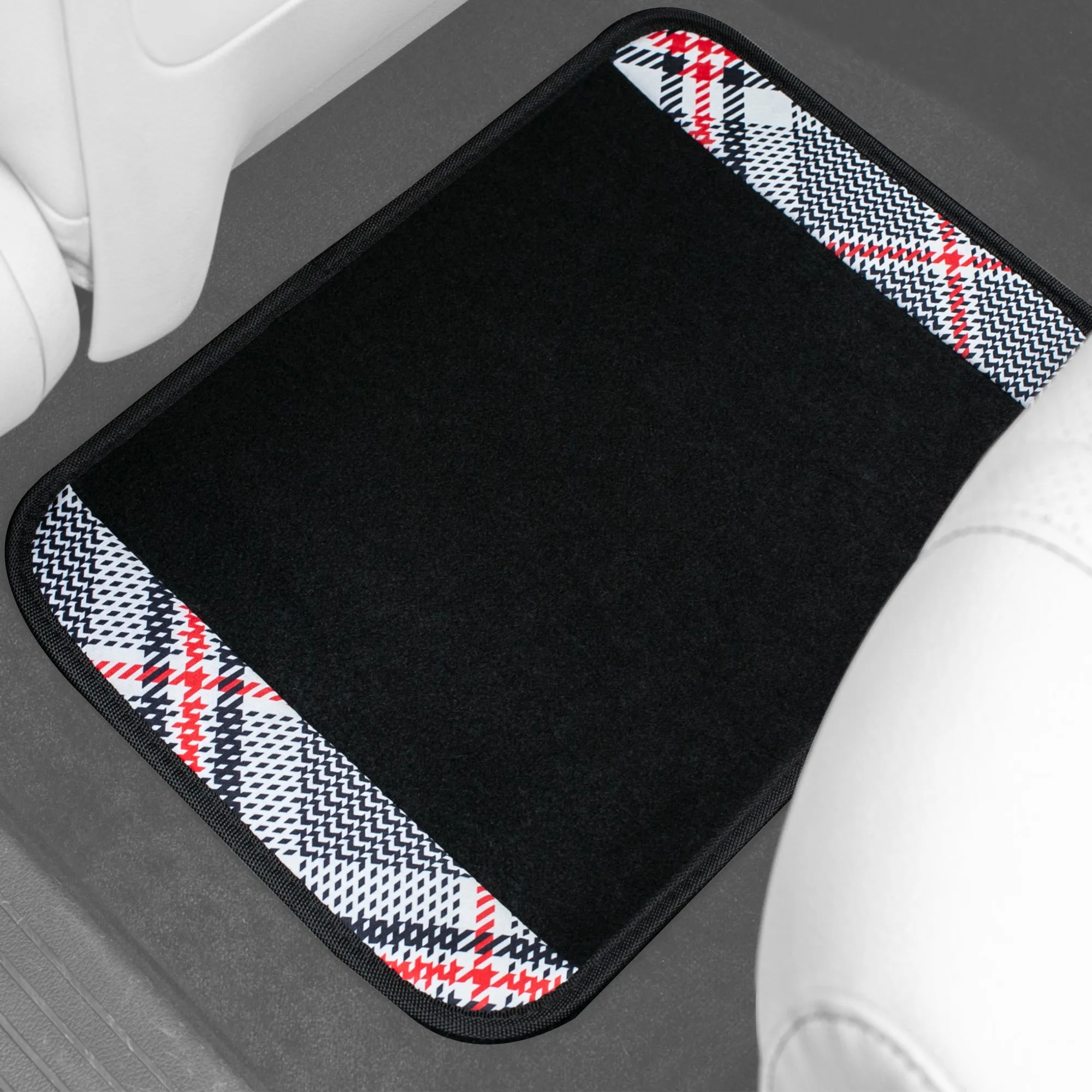 Tartan11 Plaid Trim Non-Slip Carpet Floor Mats - Full Set Beige