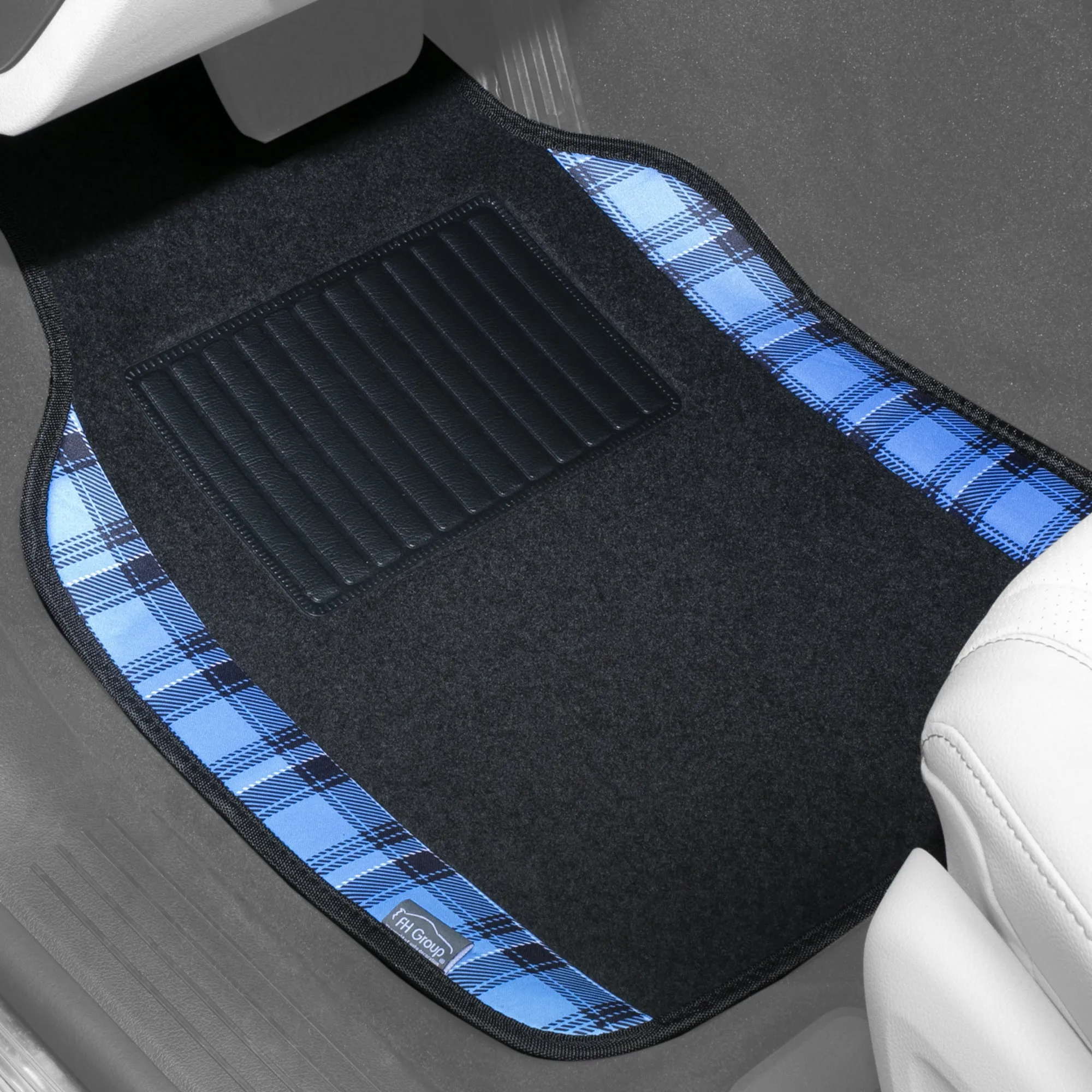 Tartan11 Plaid Trim Non-Slip Carpet Floor Mats - Full Set Blue