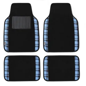Tartan11 Plaid Trim Non-Slip Carpet Floor Mats - Full Set Blue