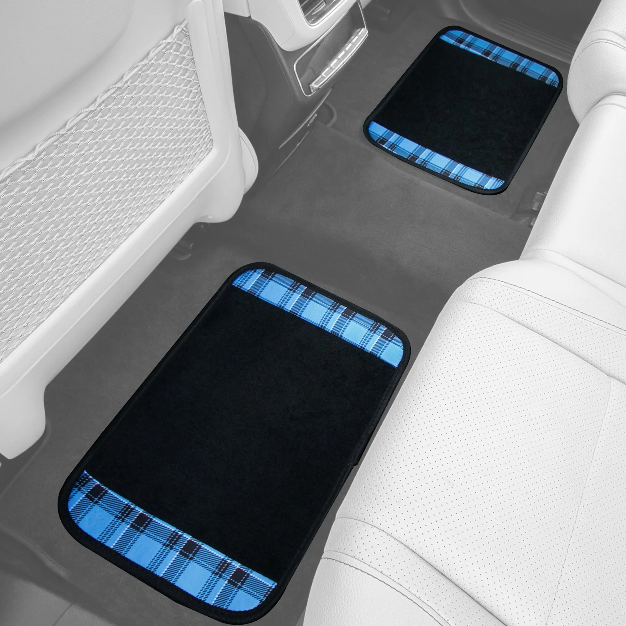 Tartan11 Plaid Trim Non-Slip Carpet Floor Mats - Full Set Blue
