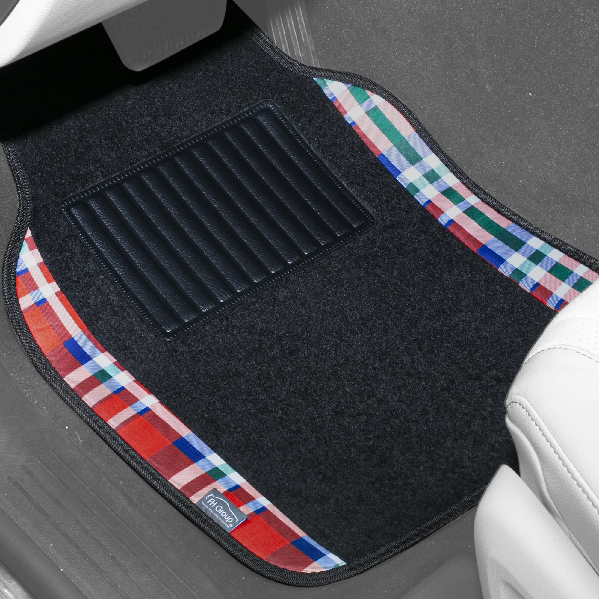 Tartan11 Plaid Trim Non-Slip Carpet Floor Mats - Full Set Red