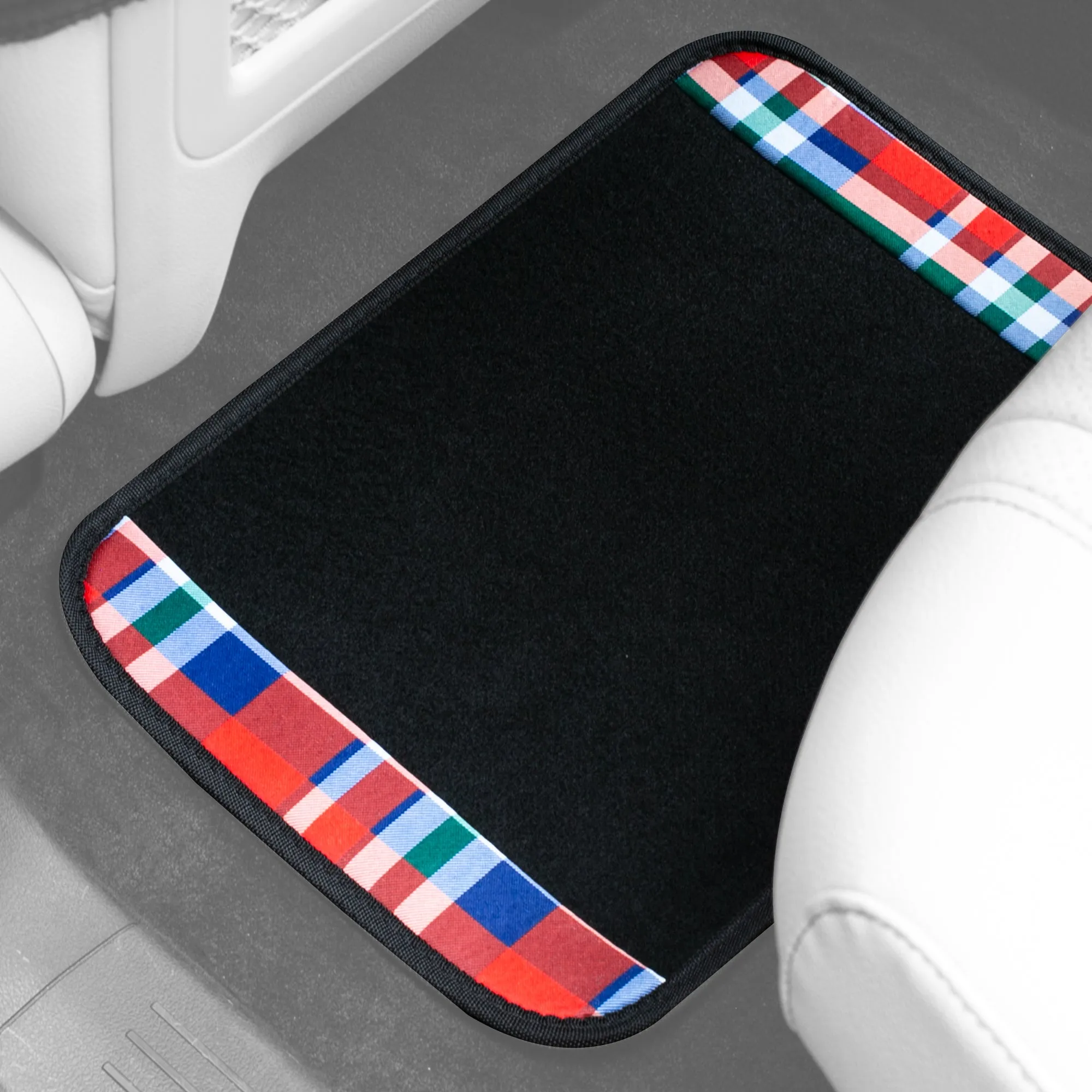 Tartan11 Plaid Trim Non-Slip Carpet Floor Mats - Full Set Red