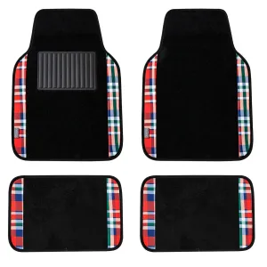 Tartan11 Plaid Trim Non-Slip Carpet Floor Mats - Full Set Red