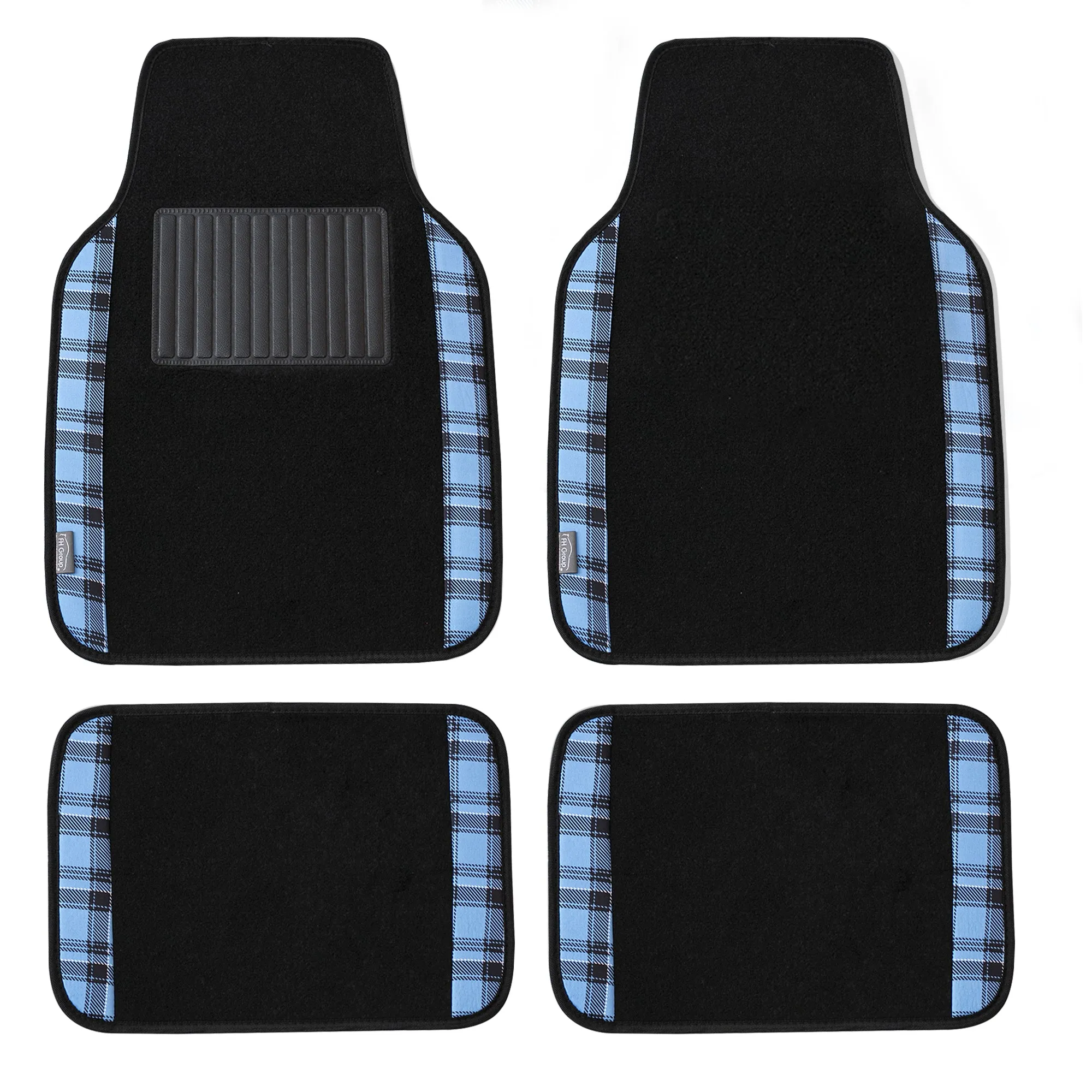 Tartan57 Plaid Print Seat Covers and Matching Floor Mats - Blue Combo Set