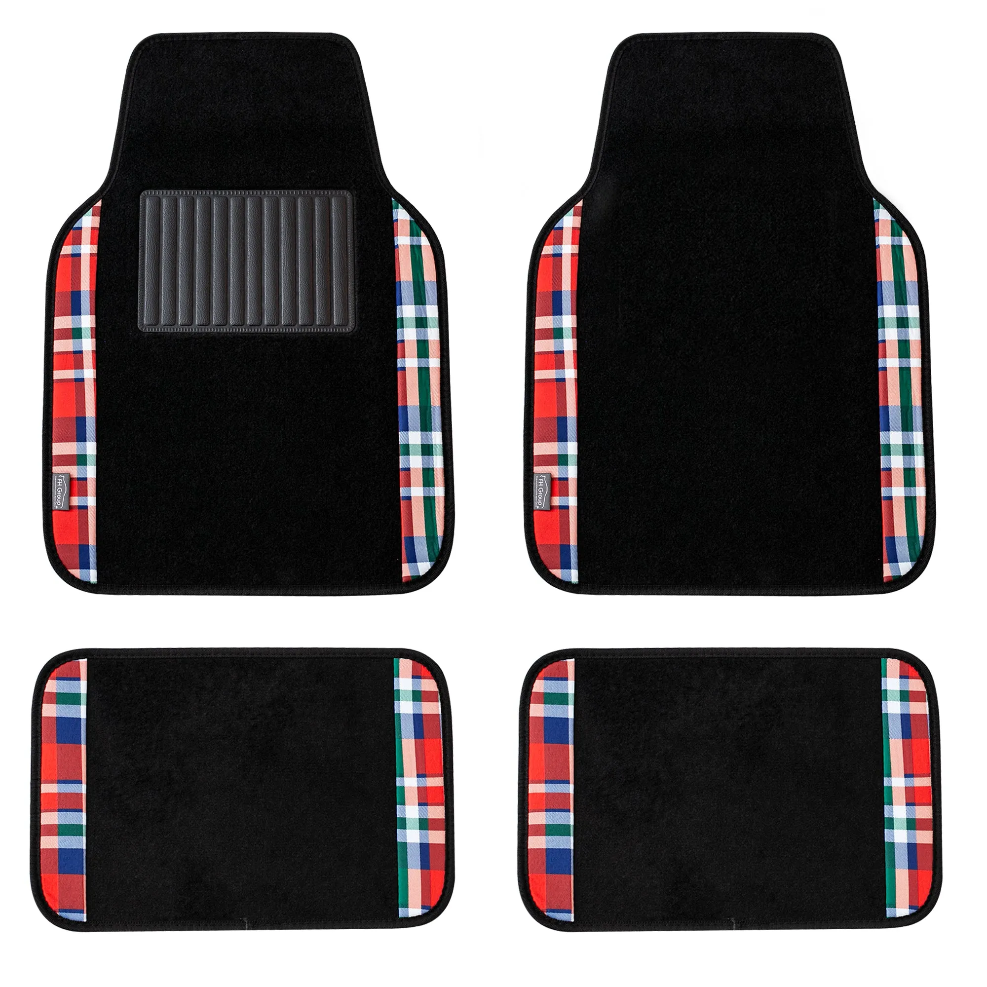 Tartan57 Plaid Print Seat Covers and Matching Floor Mats - Red Combo Set