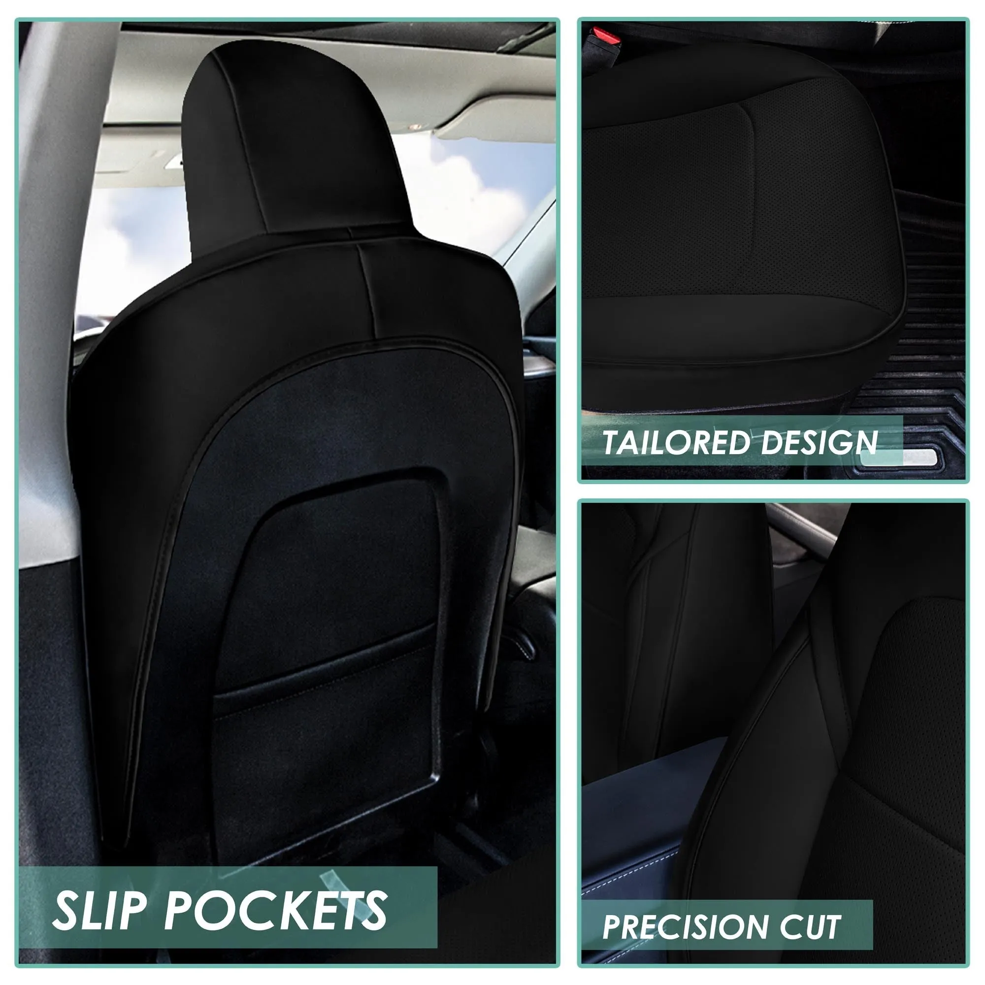 Tesla Model 3 2017 - 2023  - Front Set - Black Faux Leather