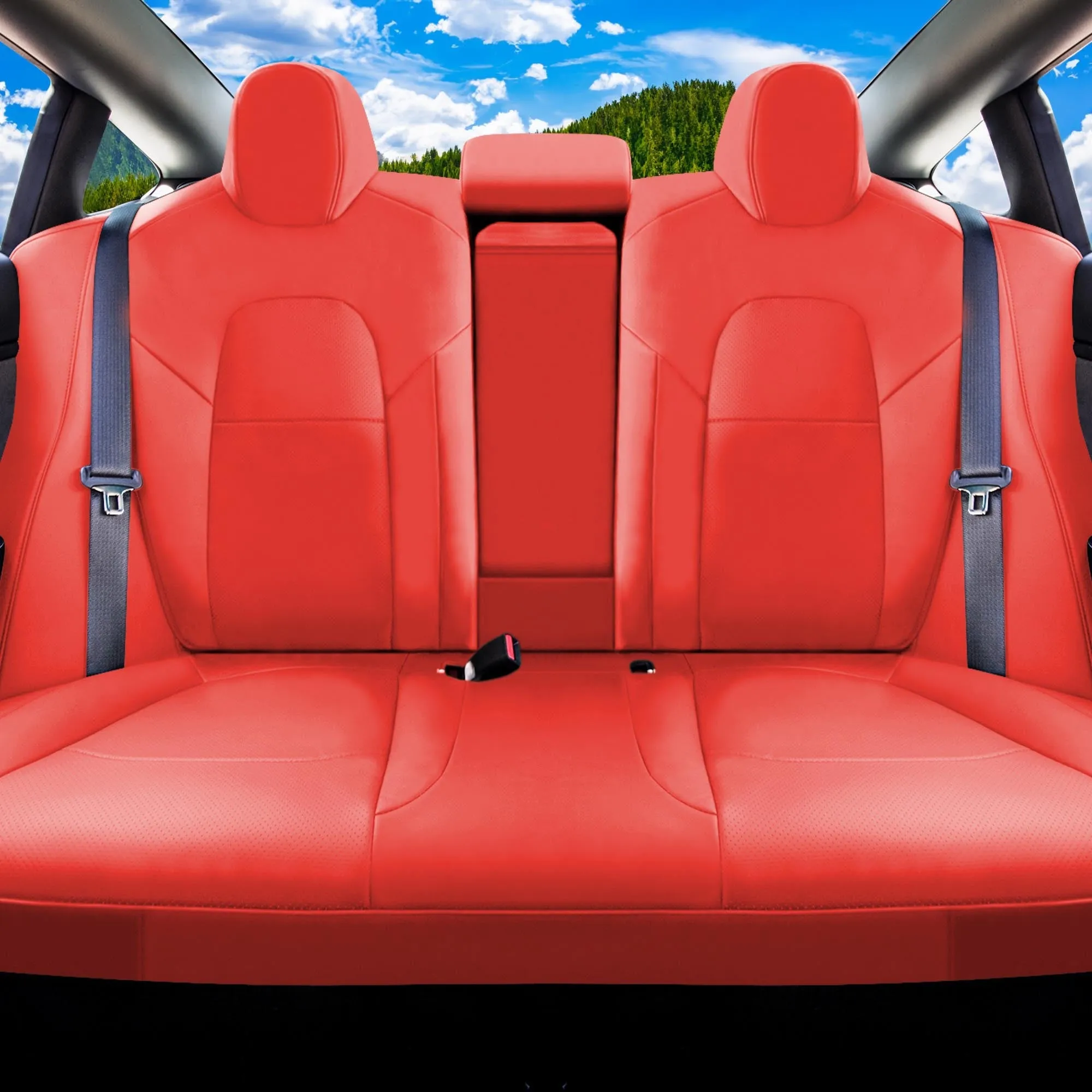 Tesla Model 3 2017 - 2023 - Rear Set - Red Faux Leather