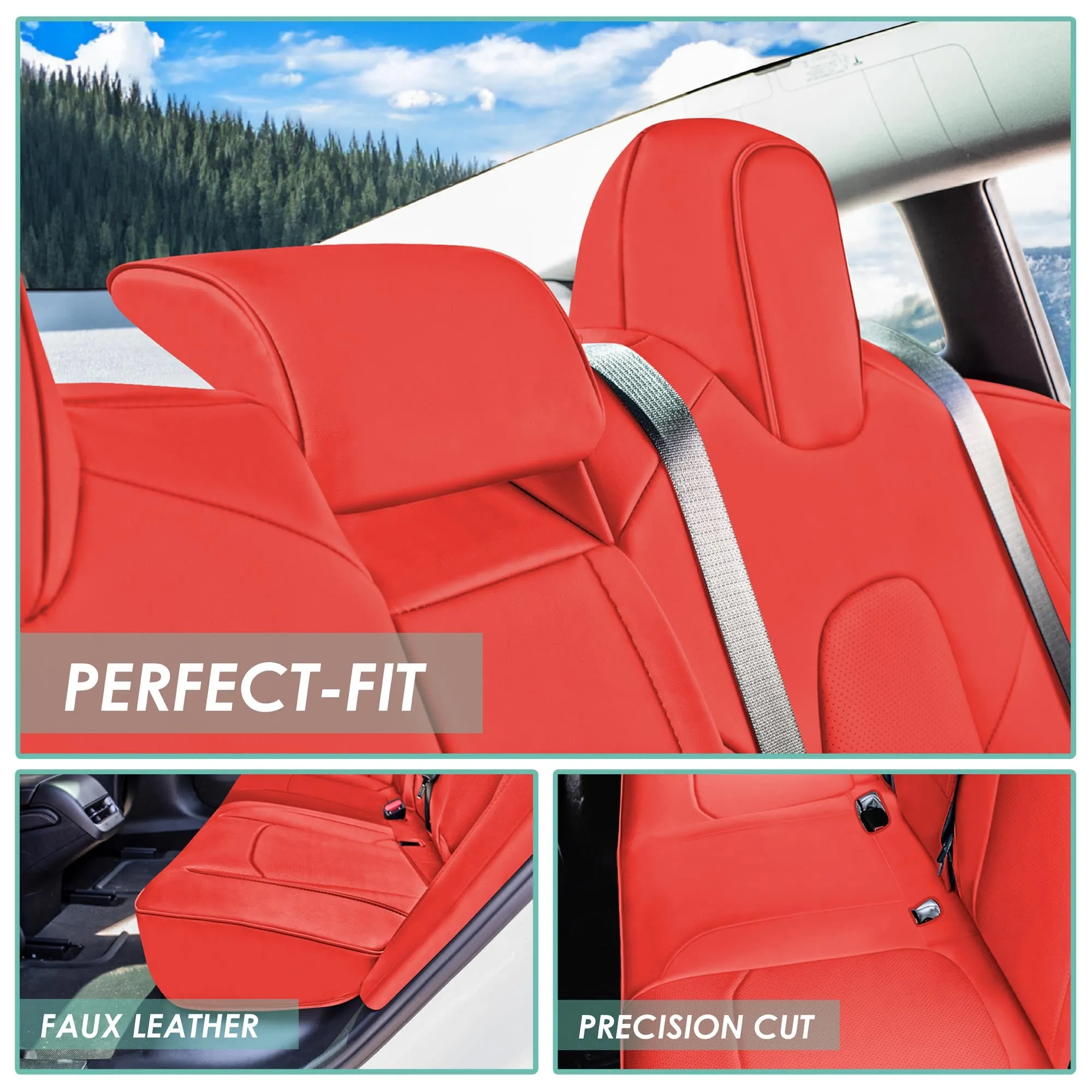 Tesla Model 3 2017 - 2023 - Rear Set - Red Faux Leather