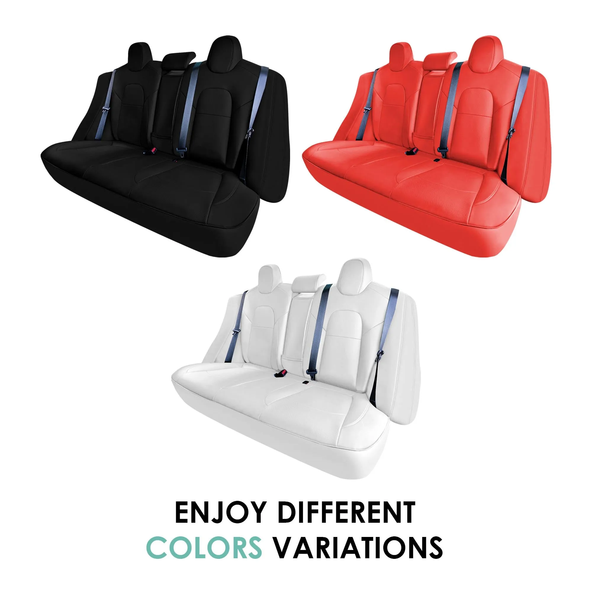Tesla Model 3 2017 - 2023  - Rear Set - White Faux Leather