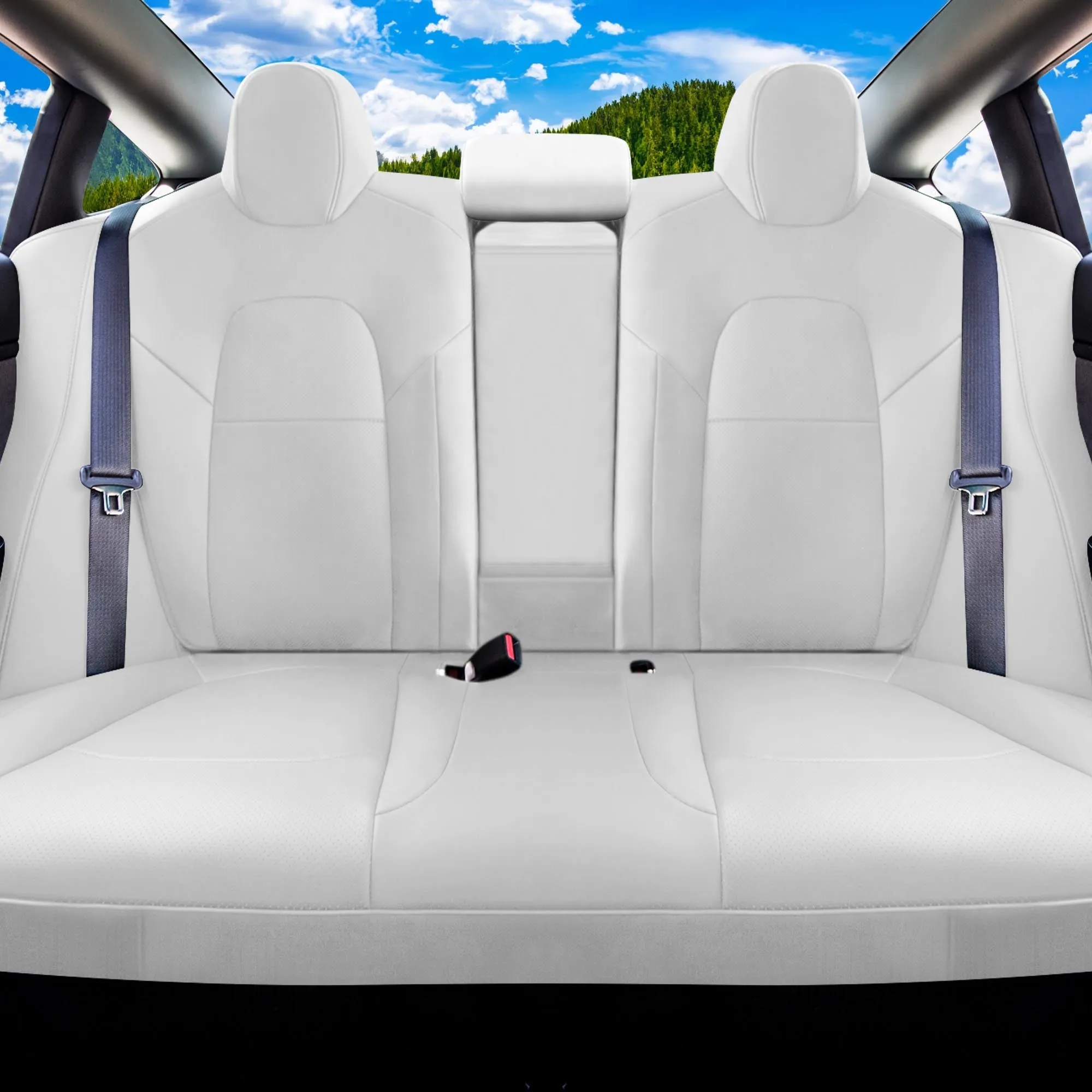Tesla Model 3 2017 - 2023  - Rear Set - White Faux Leather