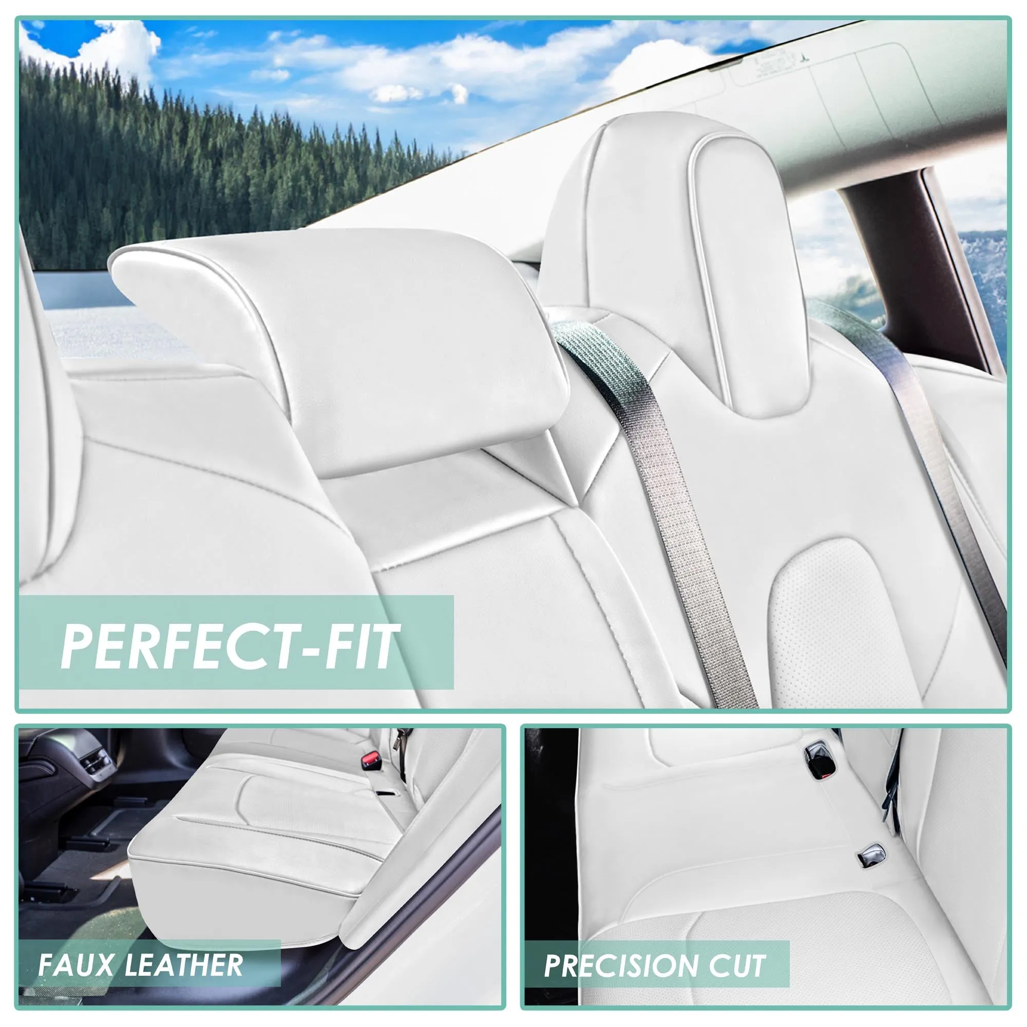 Tesla Model 3 2017 - 2023  - Rear Set - White Faux Leather
