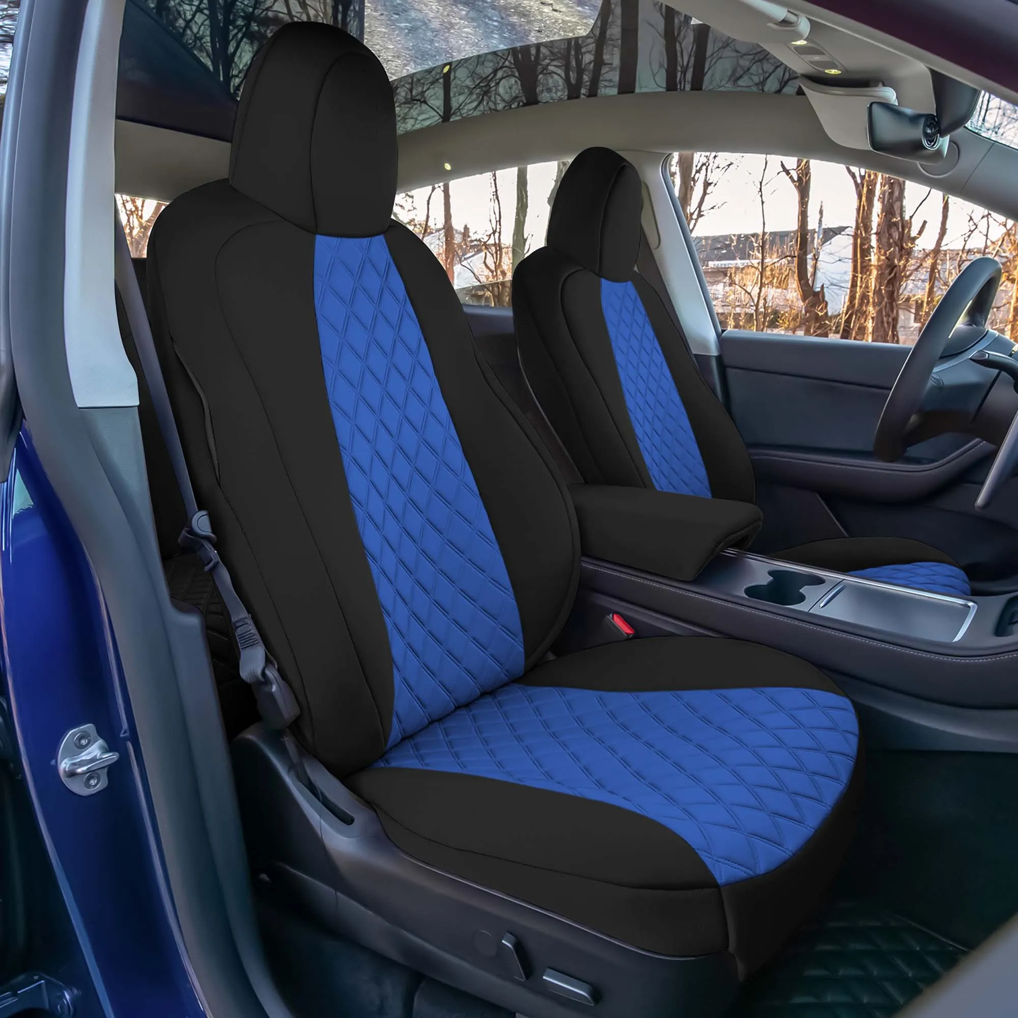 Tesla Model Y 2020 - 2024 - Front Set Seat Covers - Blue Ultraflex Neoprene