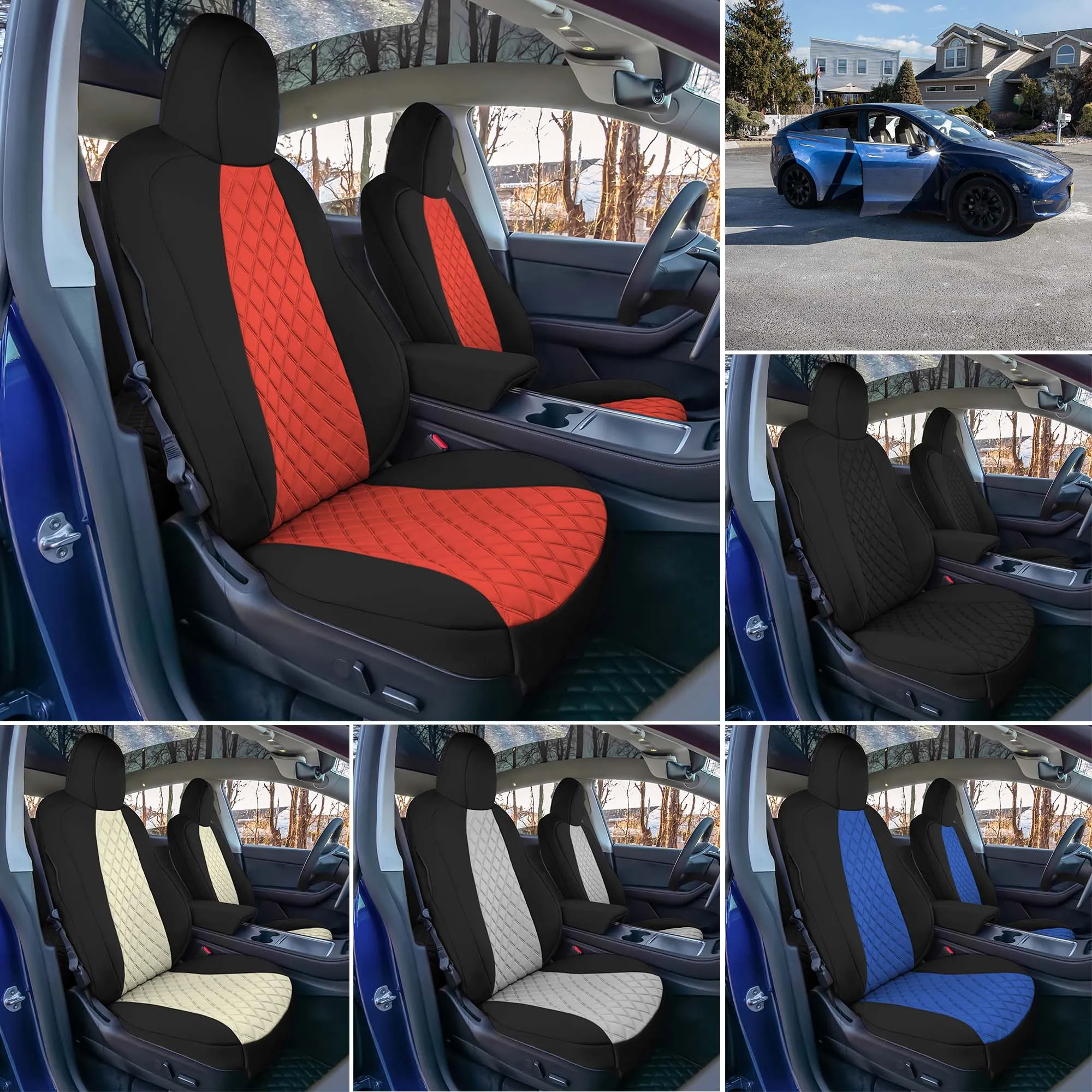 Tesla Model Y 2020 - 2024 - Front Set Seat Covers - Blue Ultraflex Neoprene