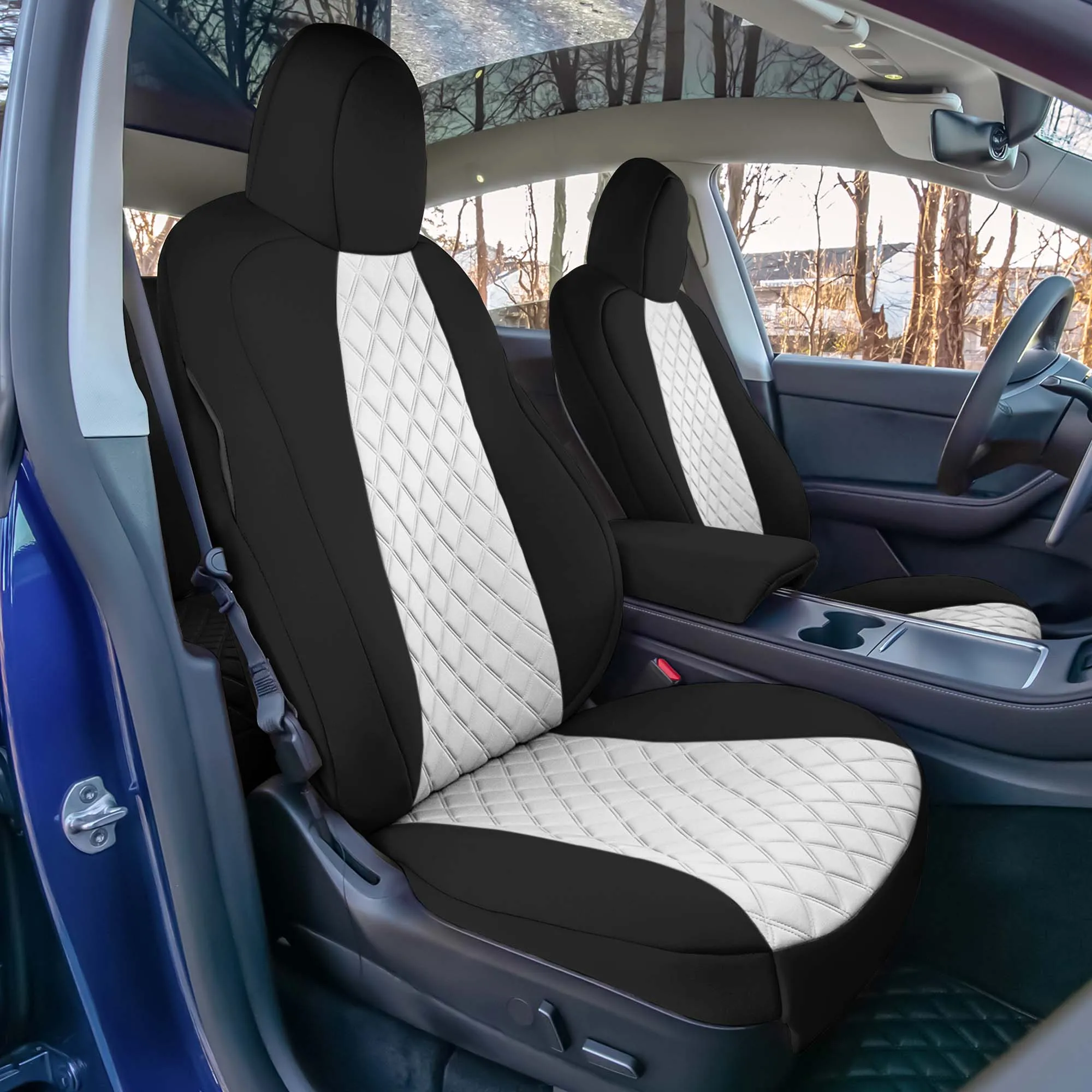 Tesla Model Y 2020 - 2024 - Front Set Seat Covers - White Ultraflex Neoprene