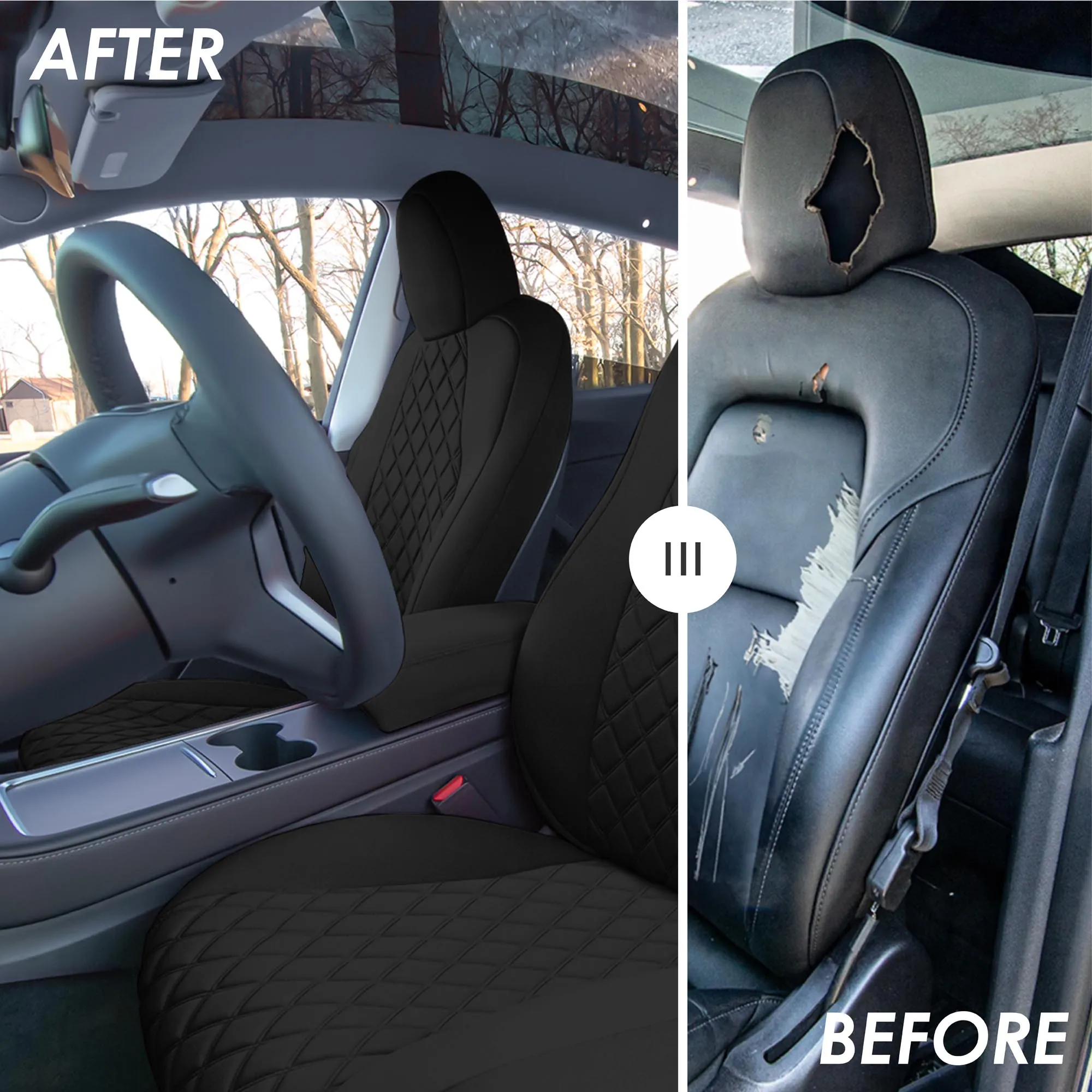 Tesla Model Y 2020 - 2024 - Front Set Seat Covers - White Ultraflex Neoprene