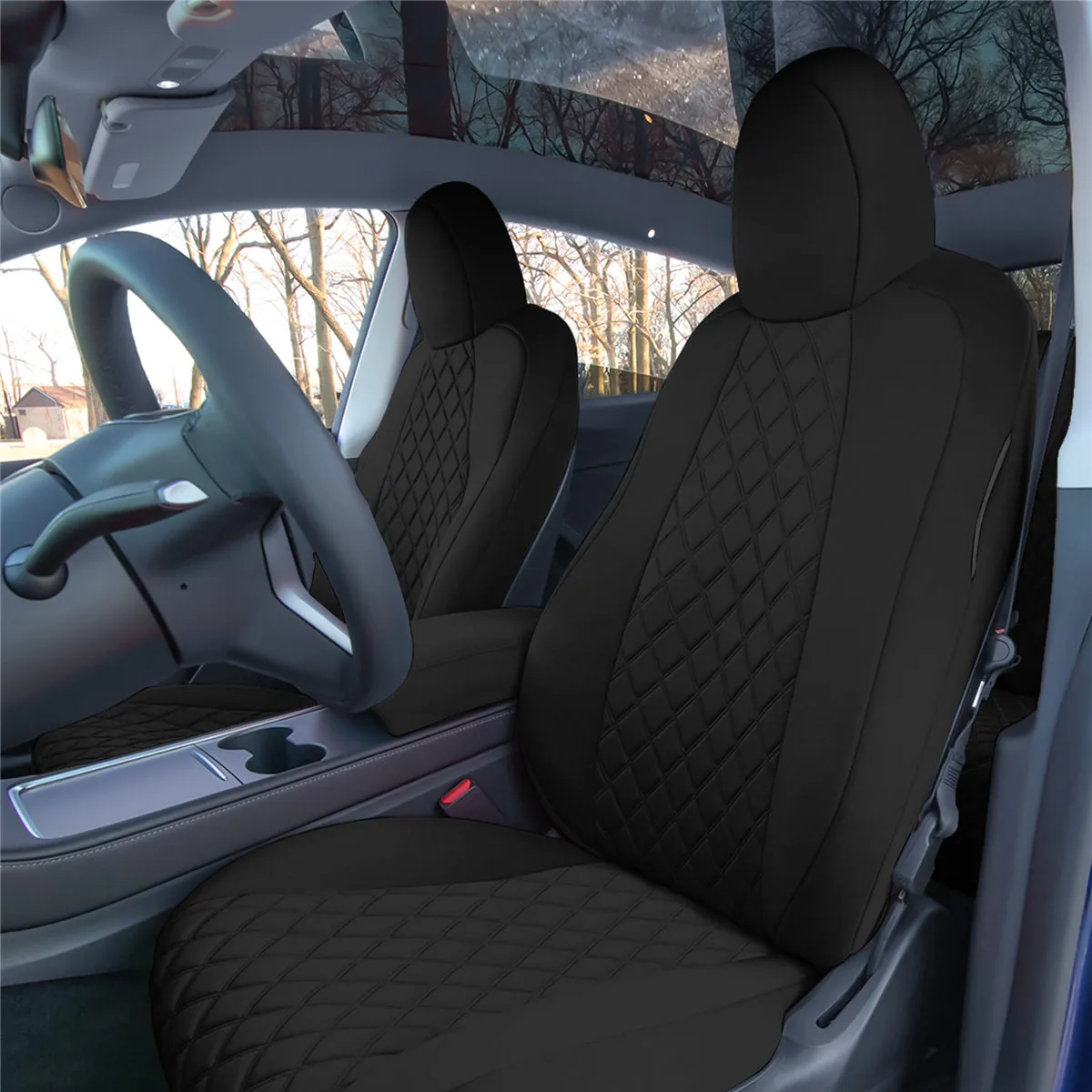 Tesla Model Y 2020 - 2024 - Full Set Seat Covers - Black Ultraflex Neoprene