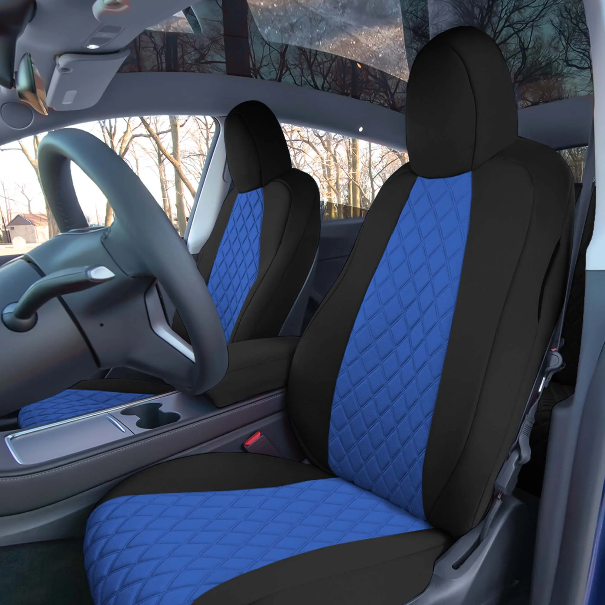 Tesla Model Y 2020 - 2024 - Full Set Seat Covers - Blue Ultraflex Neoprene