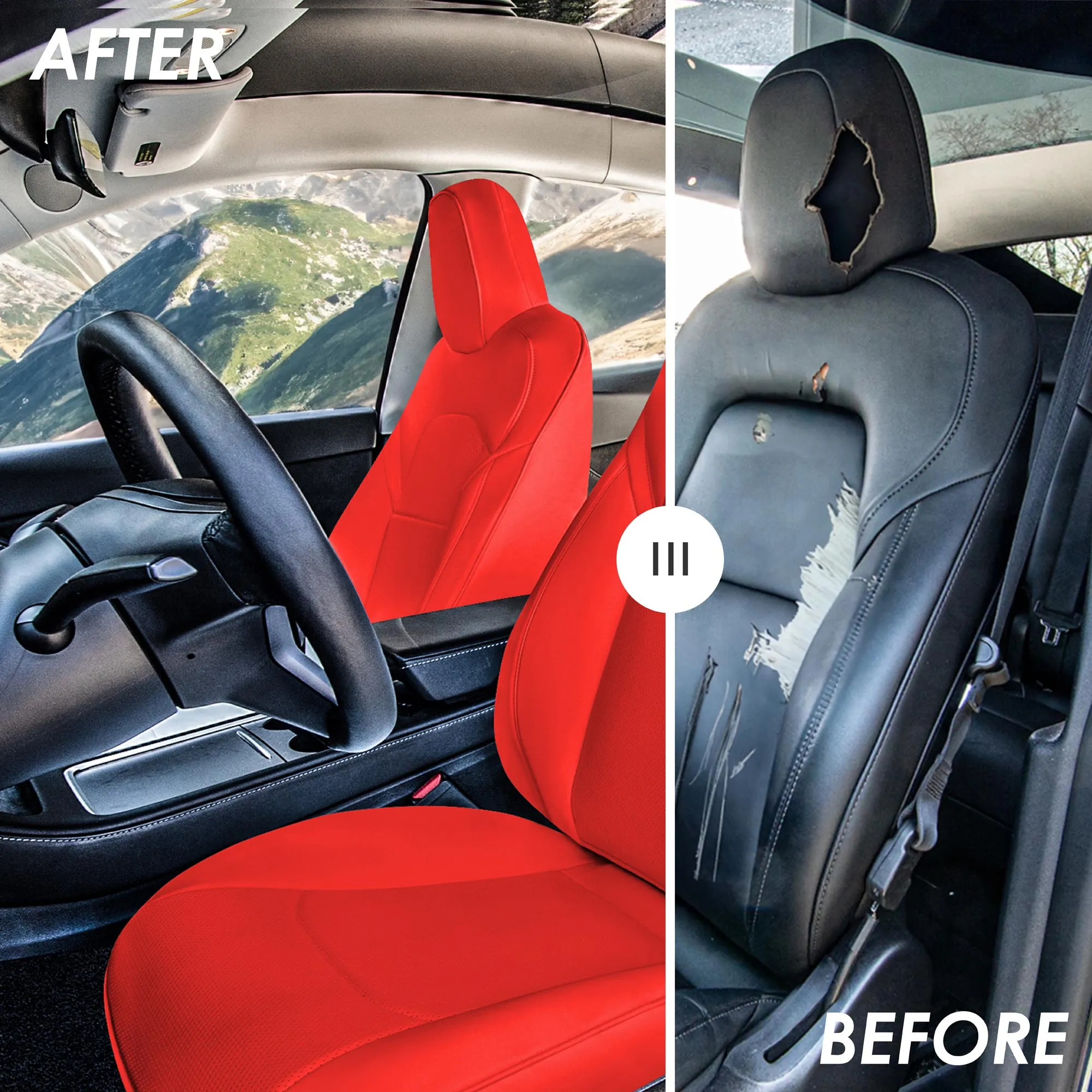Tesla Model Y 2020 - 2024 - Full Set Seat Covers - Solid Red Faux Leather