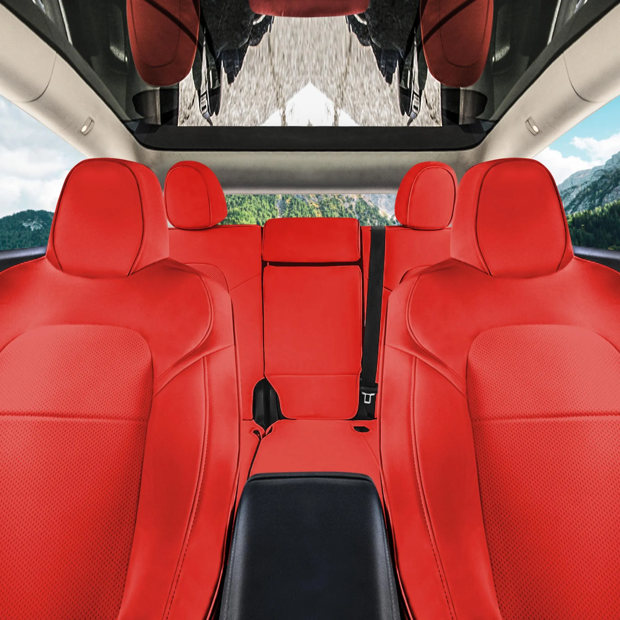 Tesla Model Y 2020 - 2024 - Full Set Seat Covers - Solid Red Faux Leather