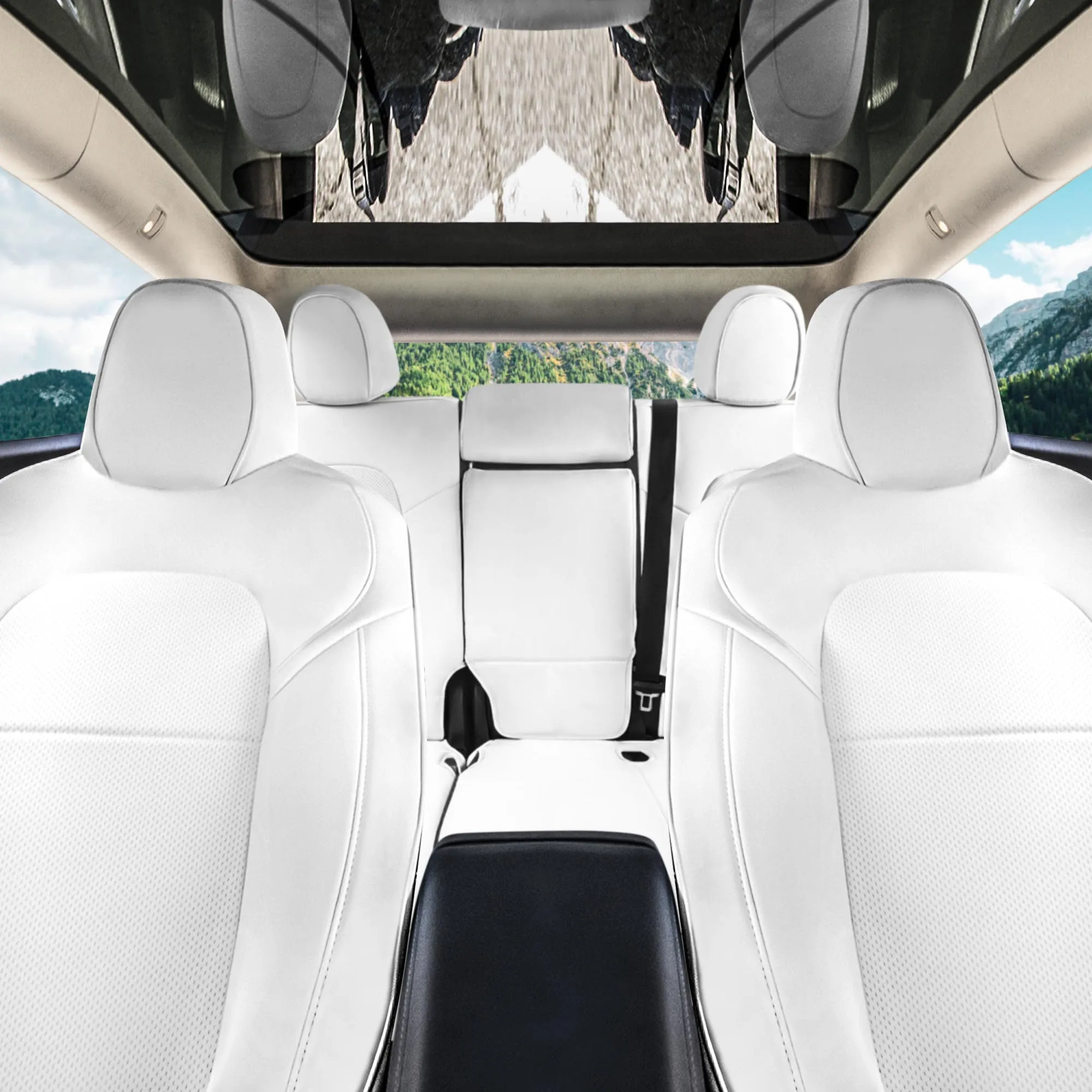 Tesla Model Y 2020 - 2024 - Full Set Seat Covers - Solid White Faux Leather