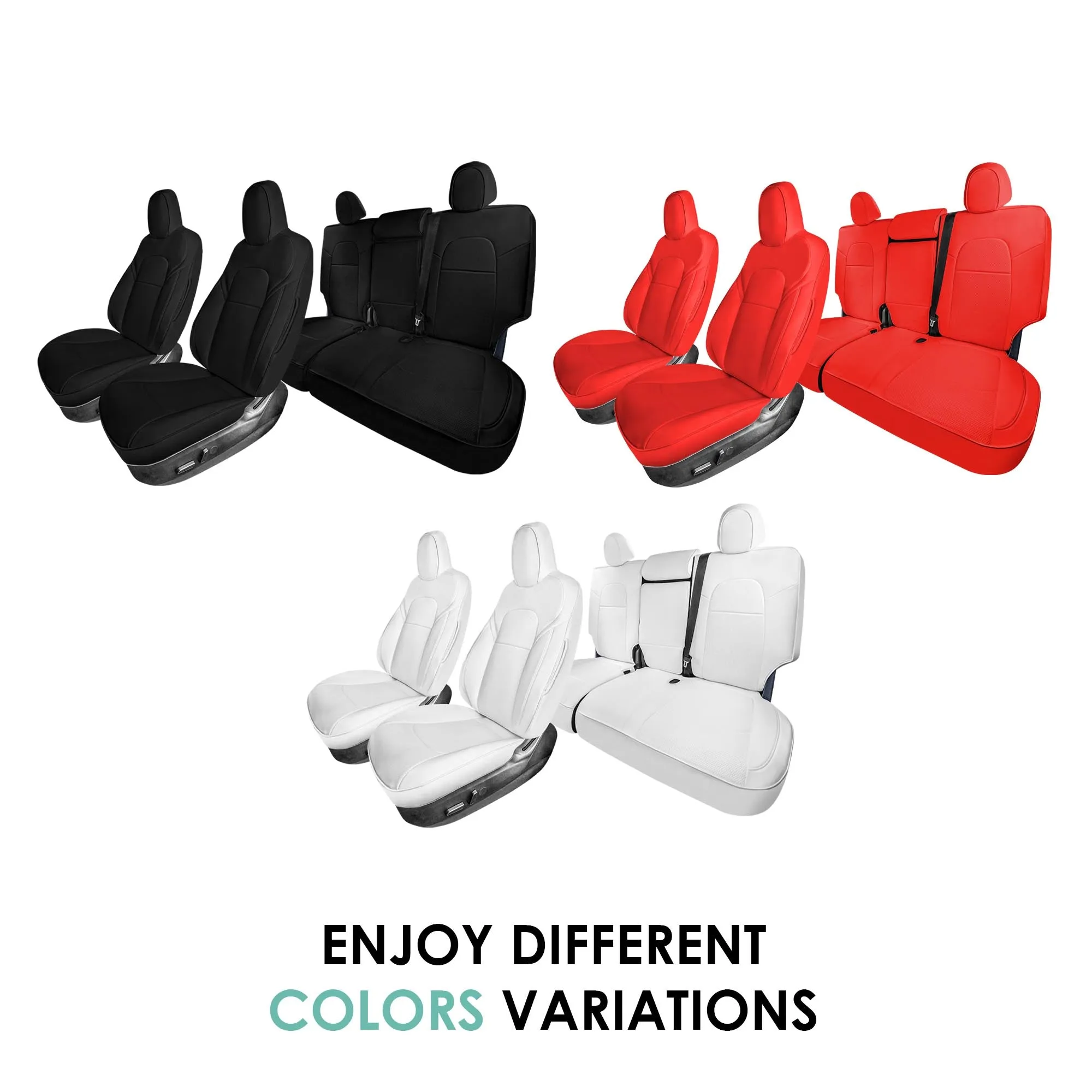 Tesla Model Y 2020 - 2024 - Full Set Seat Covers - Solid White Faux Leather
