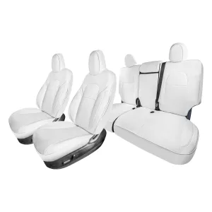 Tesla Model Y 2020 - 2024 - Full Set Seat Covers - Solid White Faux Leather