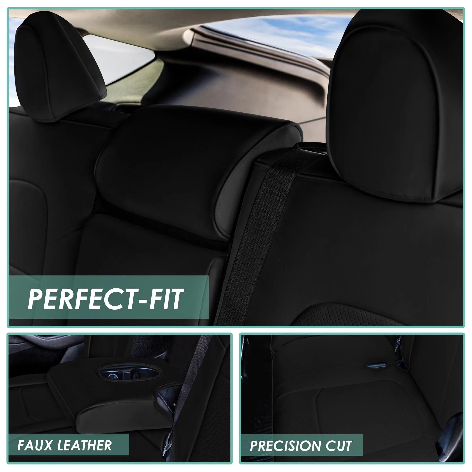 Tesla Model Y 2020 - 2024 - Rear Set Seat Covers - Black Faux Leather