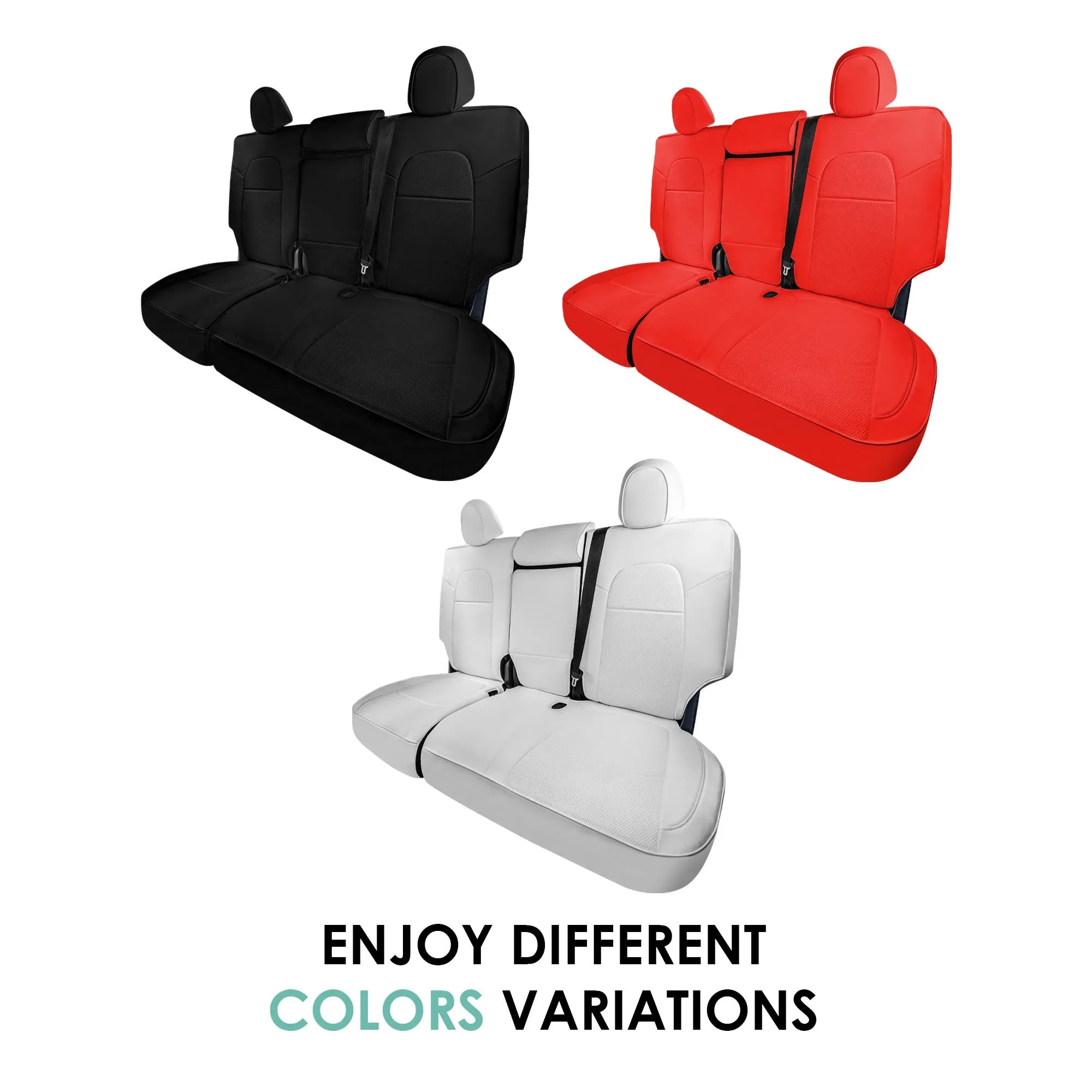 Tesla Model Y 2020 - 2024 - Rear Set Seat Covers - Solid Red Faux Leather