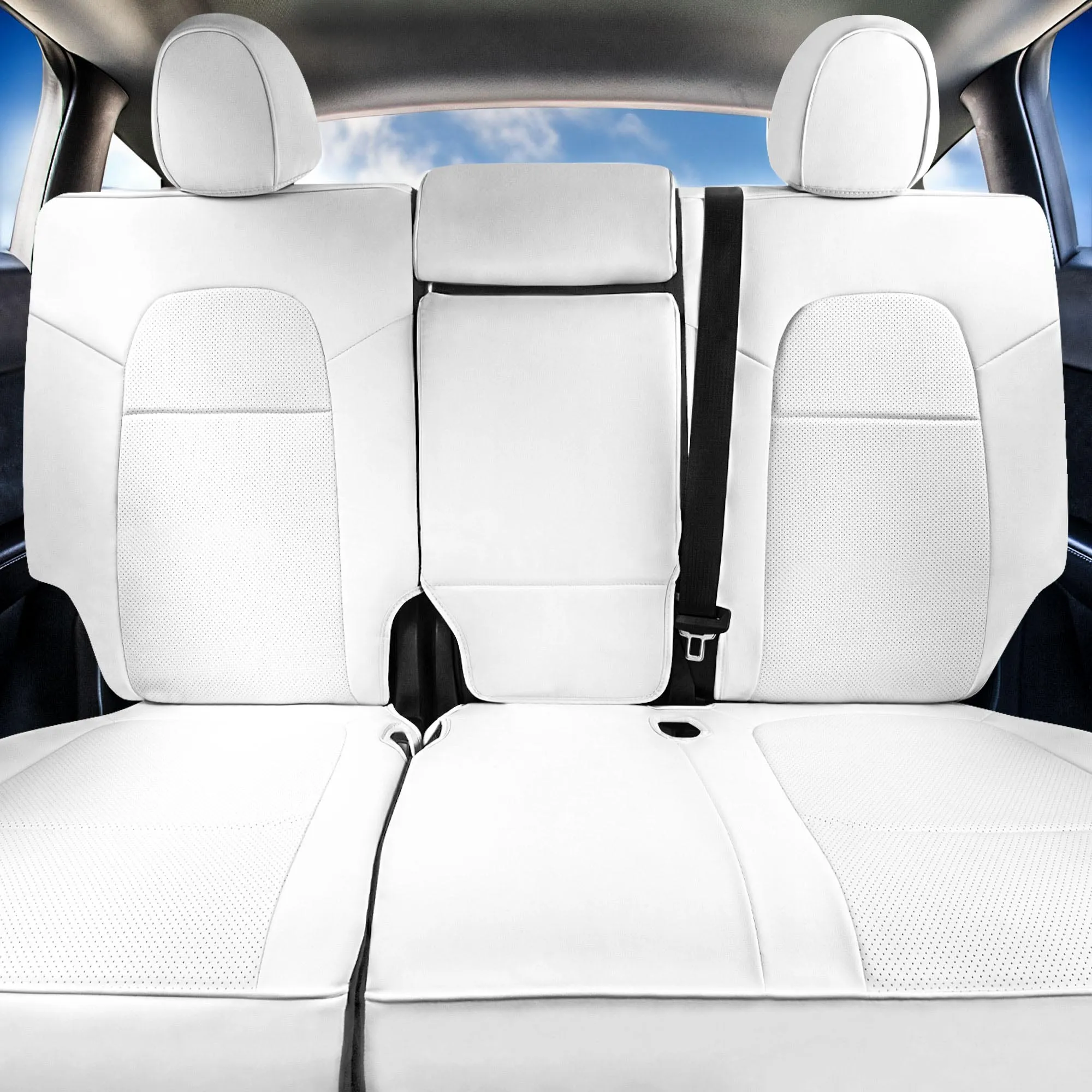 Tesla Model Y 2020 - 2024 - Rear Set Seat Covers - Solid White Faux Leather
