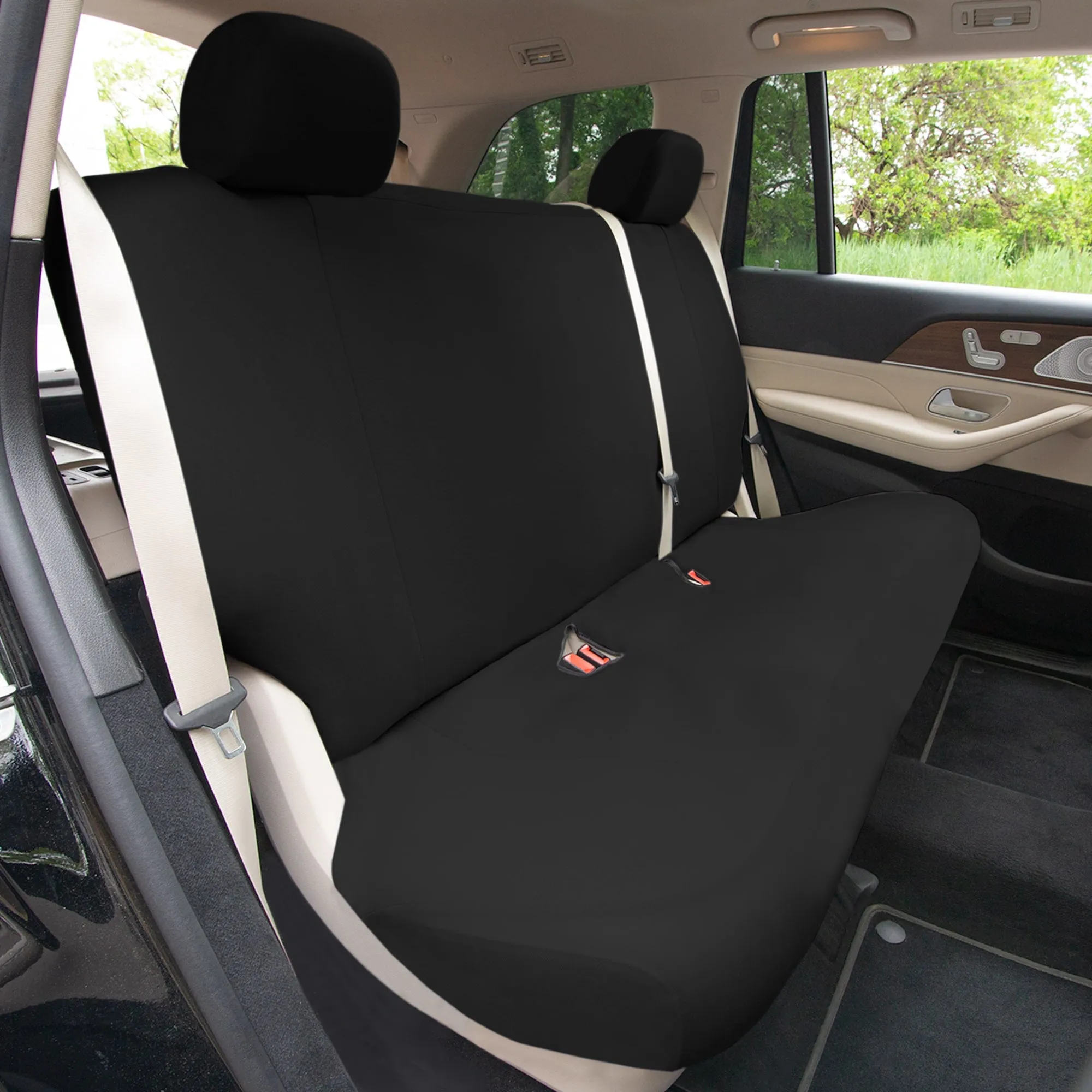 TLH Classic Flat Cloth Car Seat Covers Full Set - Black