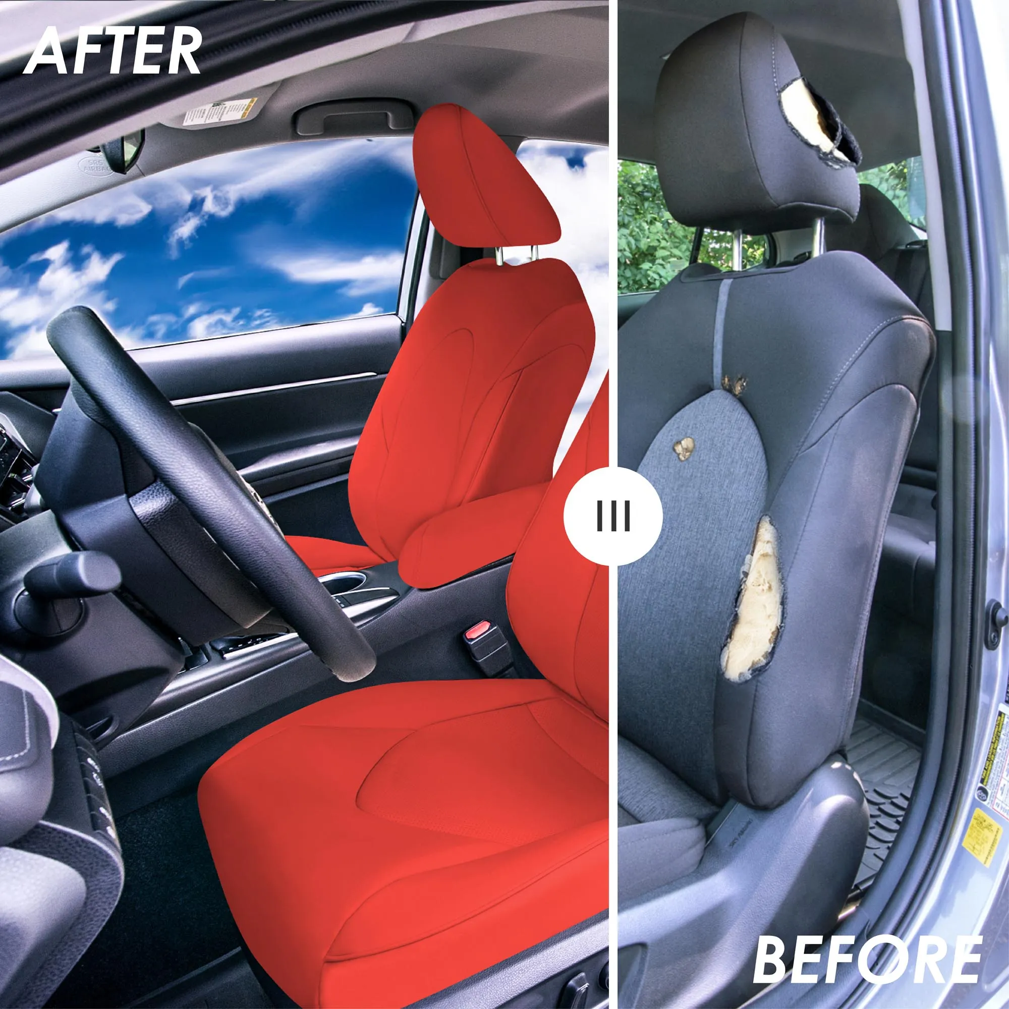 Toyota Camry 2018 - 2024 L | LE | SE | XLE | XSE - Full Set Seat Covers - Solid Red Faux Leather