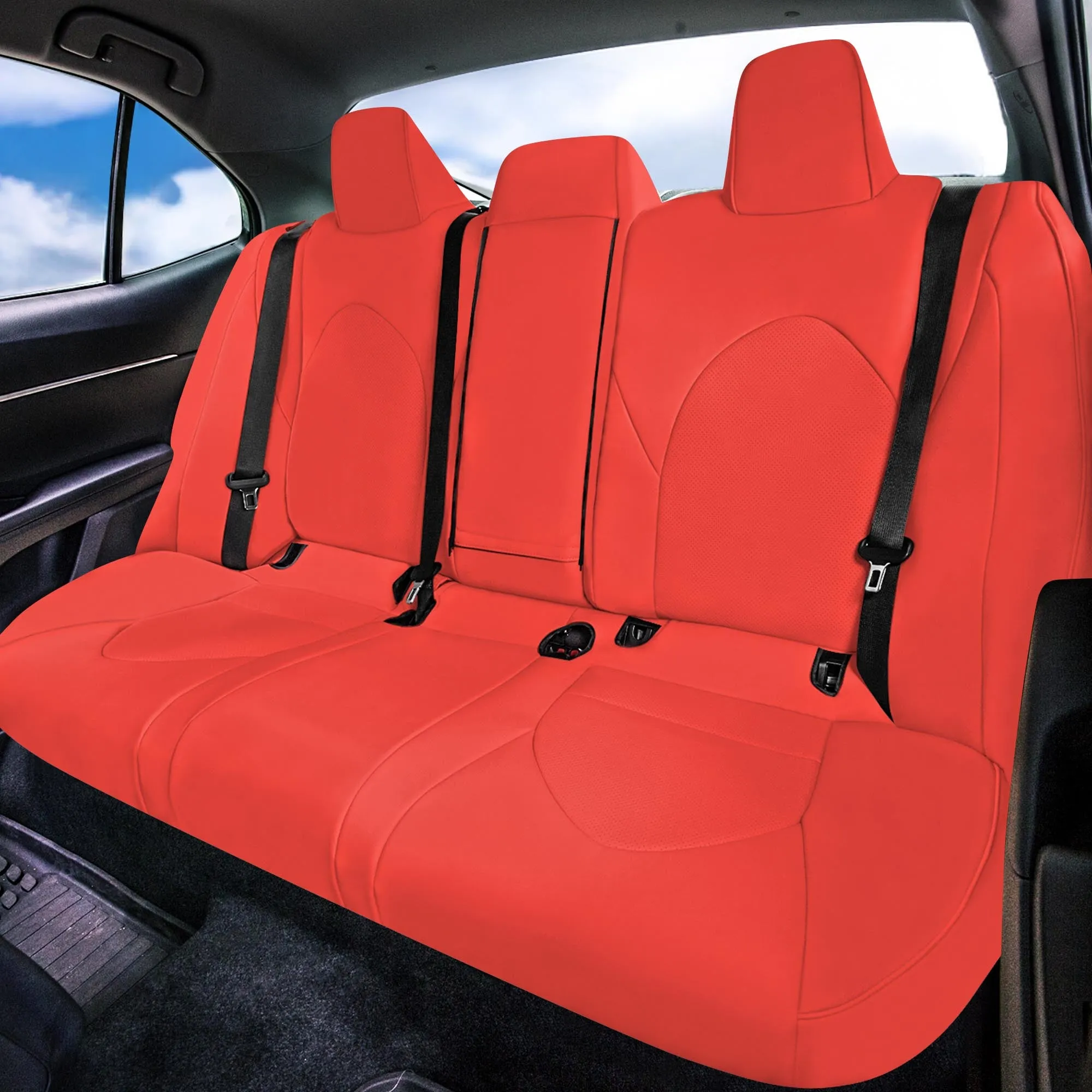 Toyota Camry 2018 - 2024 L | LE | SE | XLE | XSE - Full Set Seat Covers - Solid Red Faux Leather