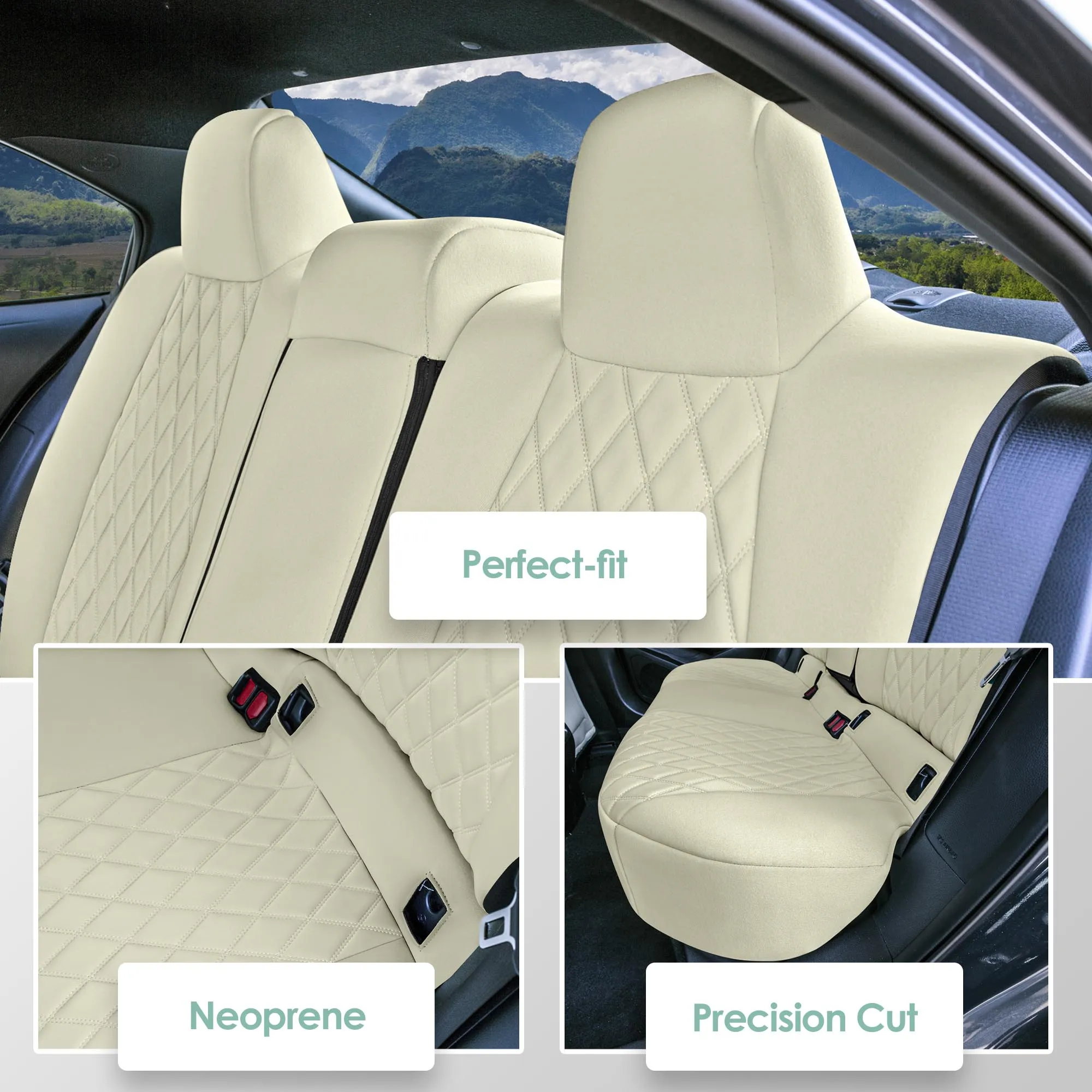 Toyota Corolla - 2020-2024 - Rear Set Seat Covers - Solid Beige Ultraflex Neoprene