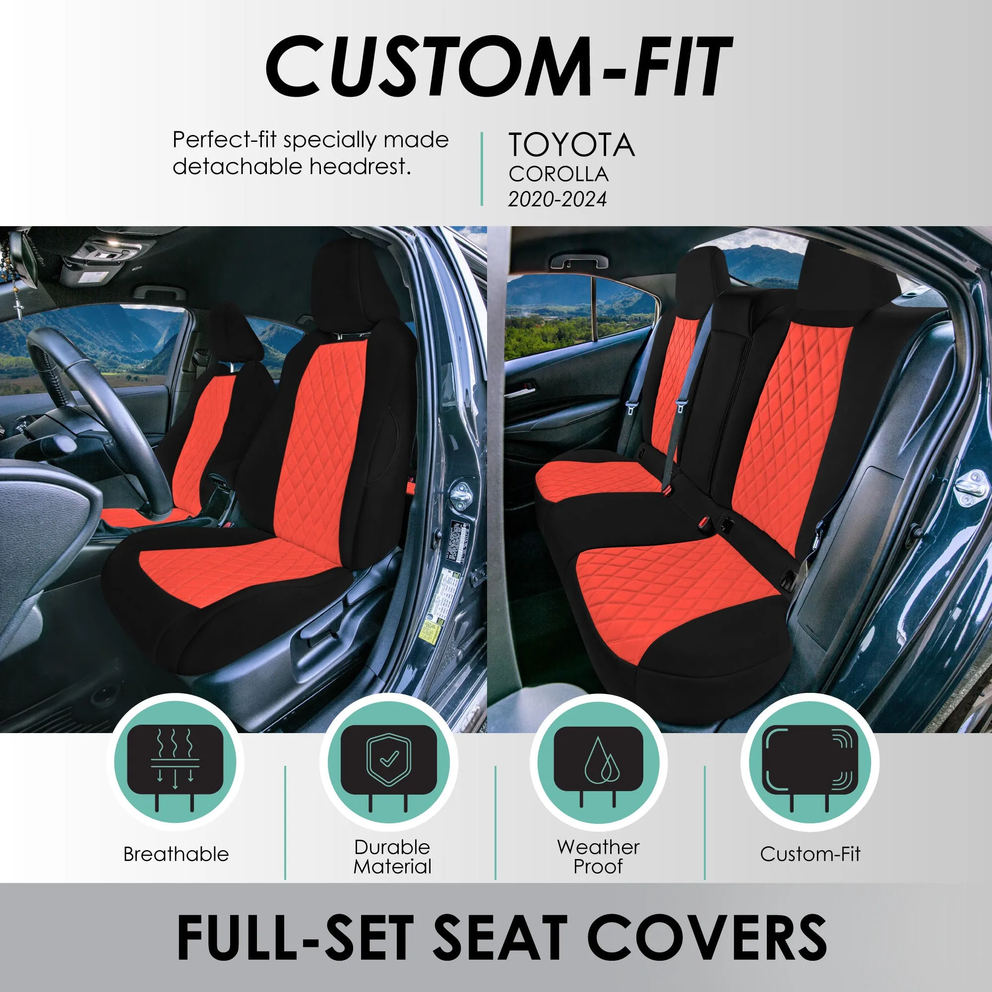 Toyota Corolla Cross - 2022-2024 - Full Set Seat Covers - Red Ultraflex Neoprene