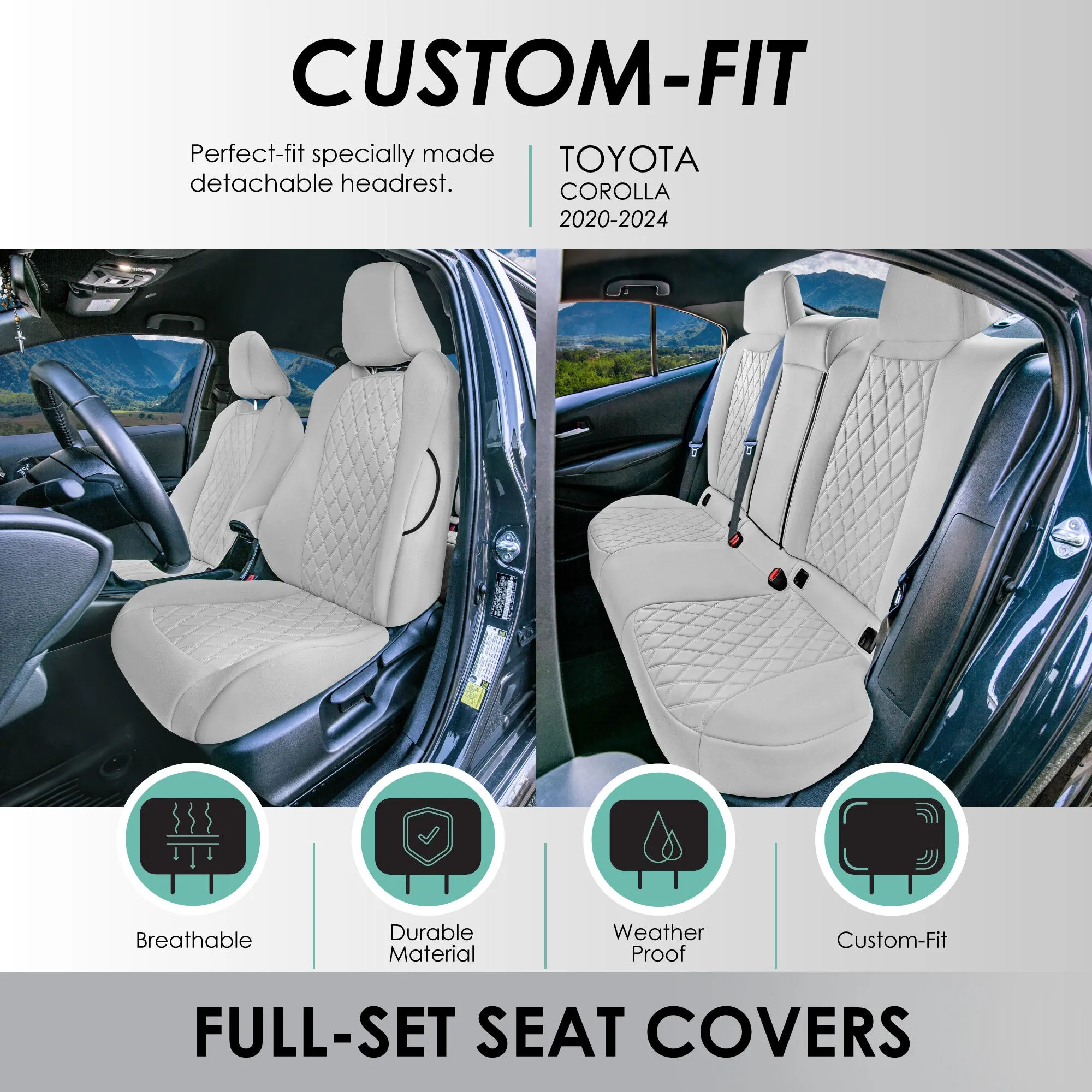 Toyota Corolla Cross  - 2022-2024 - Full Set Seat Covers - Solid Gray Ultraflex Neoprene