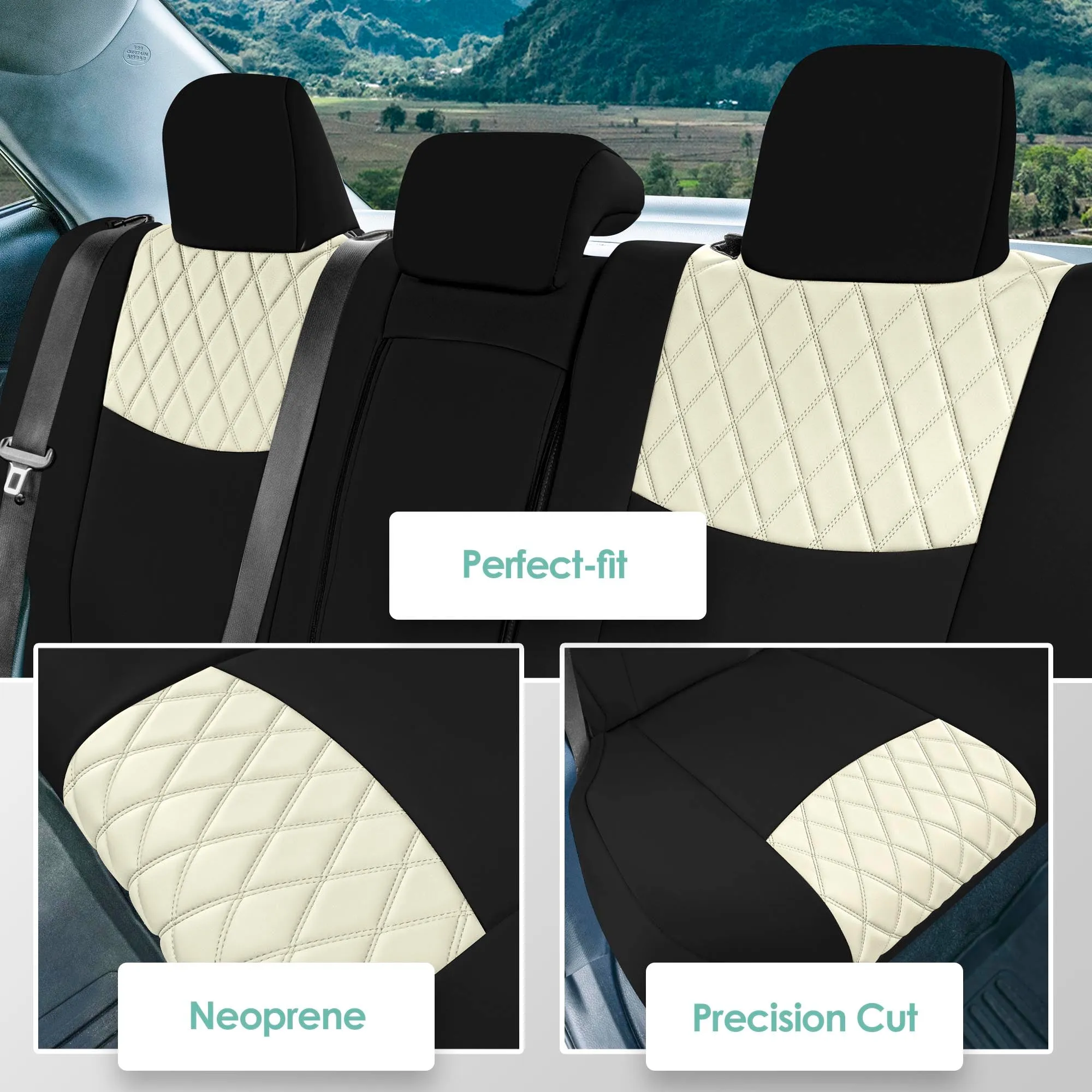 Toyota Corolla S | SE | LE 2014-2019 - Rear Set Seat Covers - Beige Ultraflex Neoprene
