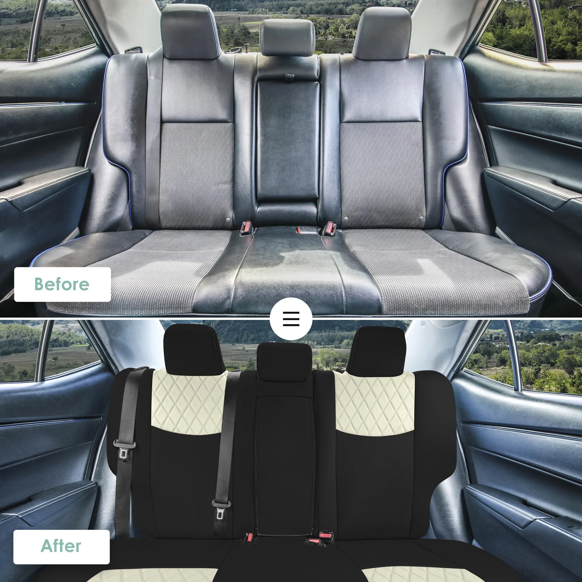 Toyota Corolla S | SE | LE 2014-2019 - Rear Set Seat Covers - Beige Ultraflex Neoprene