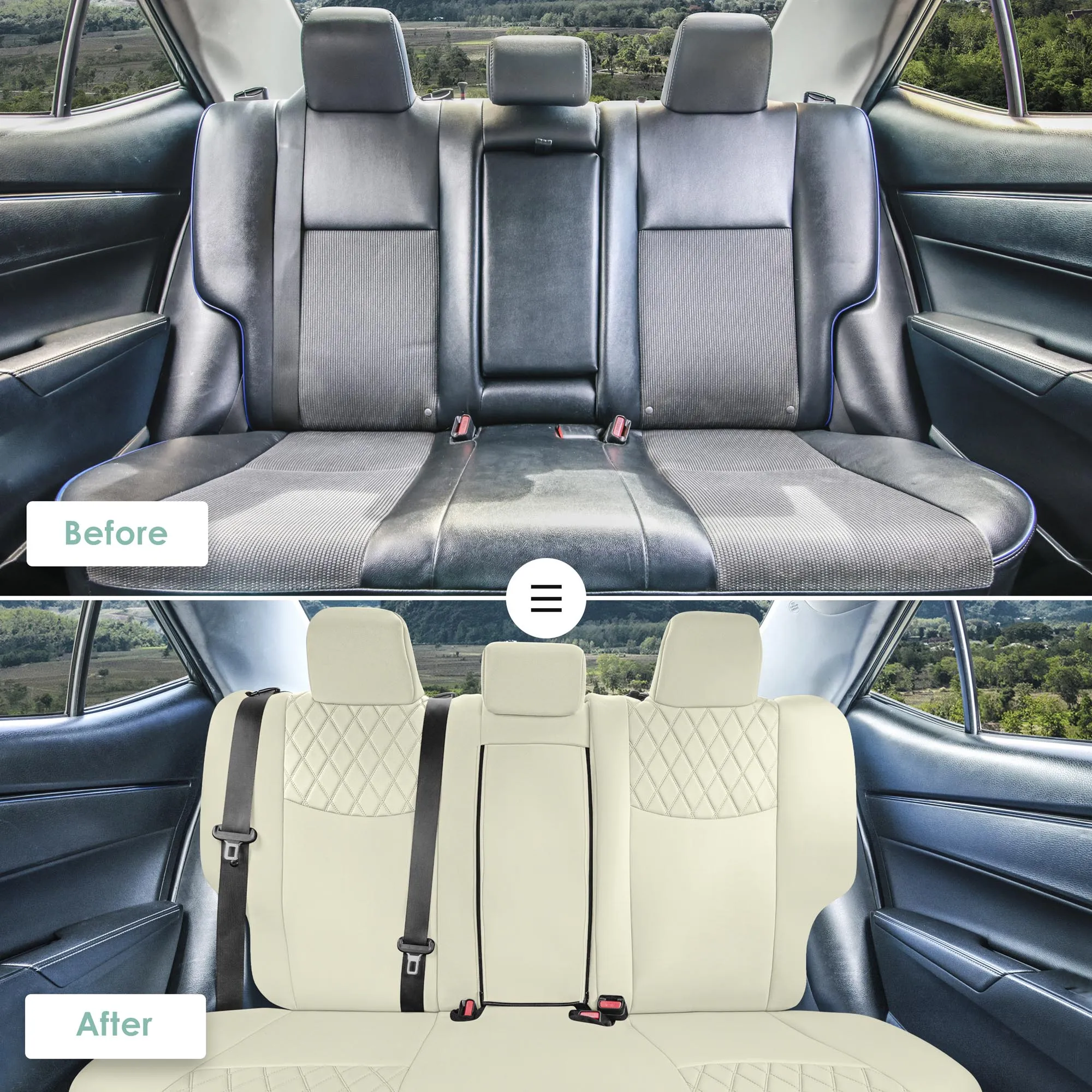Toyota Corolla S | SE | LE 2014-2019 - Rear Set Seat Covers - Solid Beige Ultraflex Neoprene