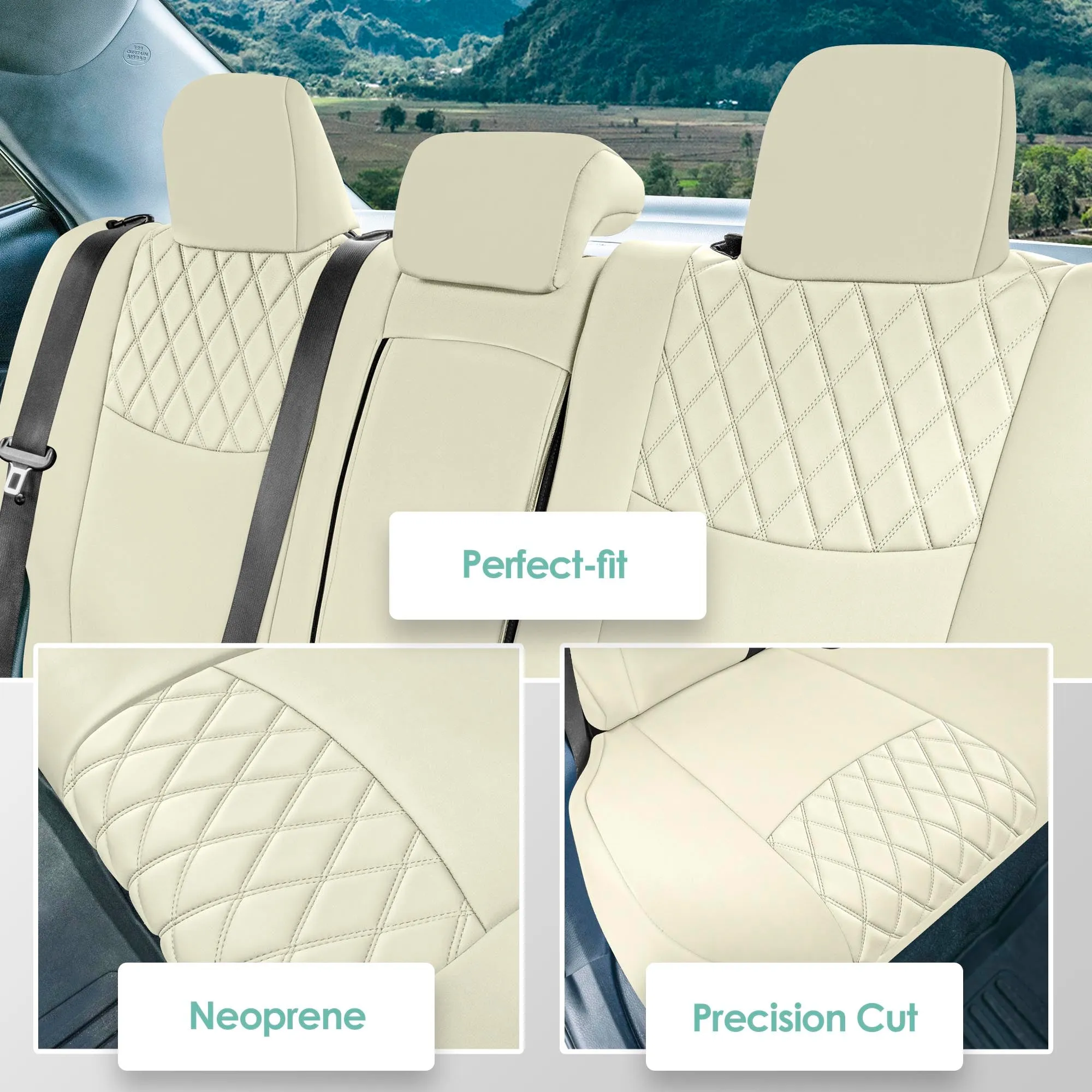 Toyota Corolla S | SE | LE 2014-2019 - Rear Set Seat Covers - Solid Beige Ultraflex Neoprene