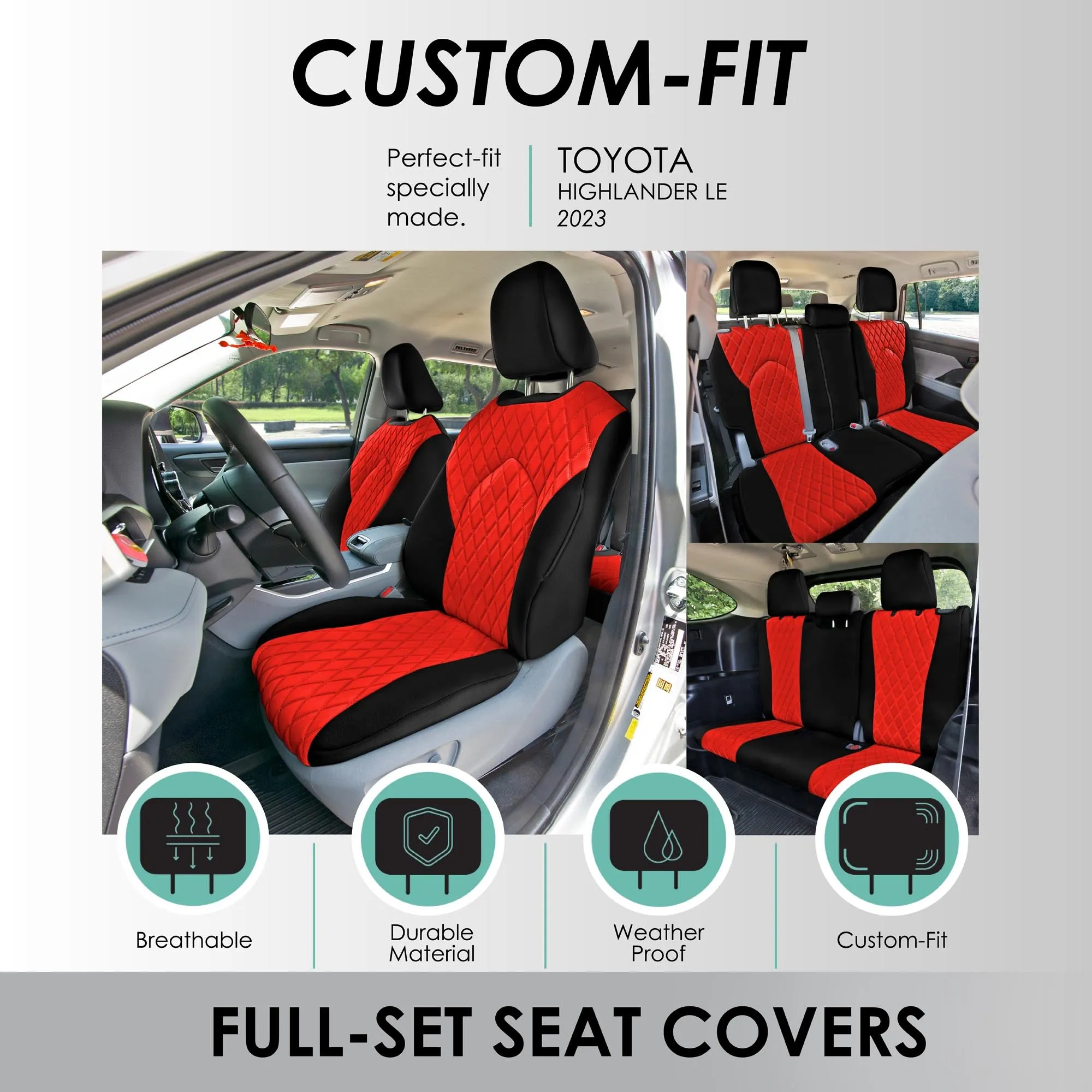 Toyota Highlander - 2020 - 2024  - Full Set Seat Covers - Red Ultraflex Neoprene