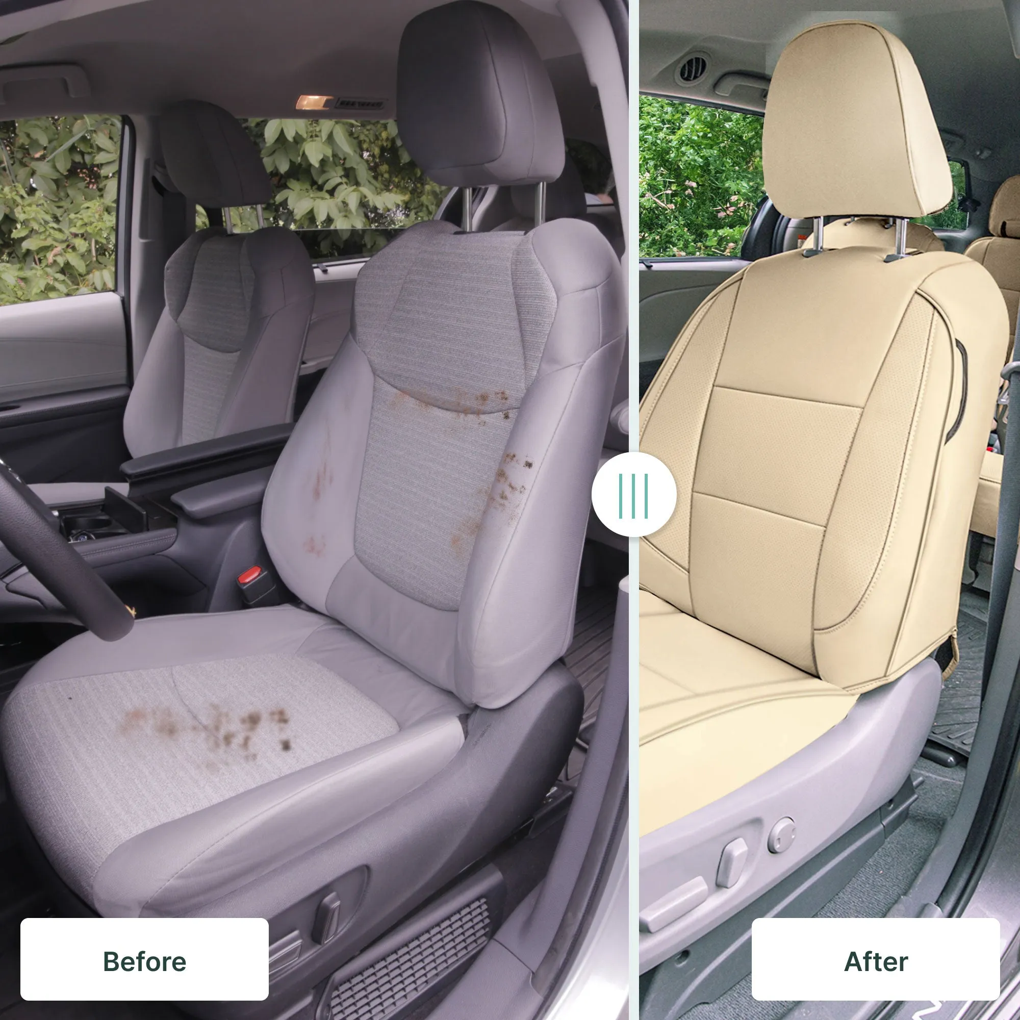 Toyota Sienna 2011 - 2020 - Front Set Seat Covers - Solid Beige Faux Leather