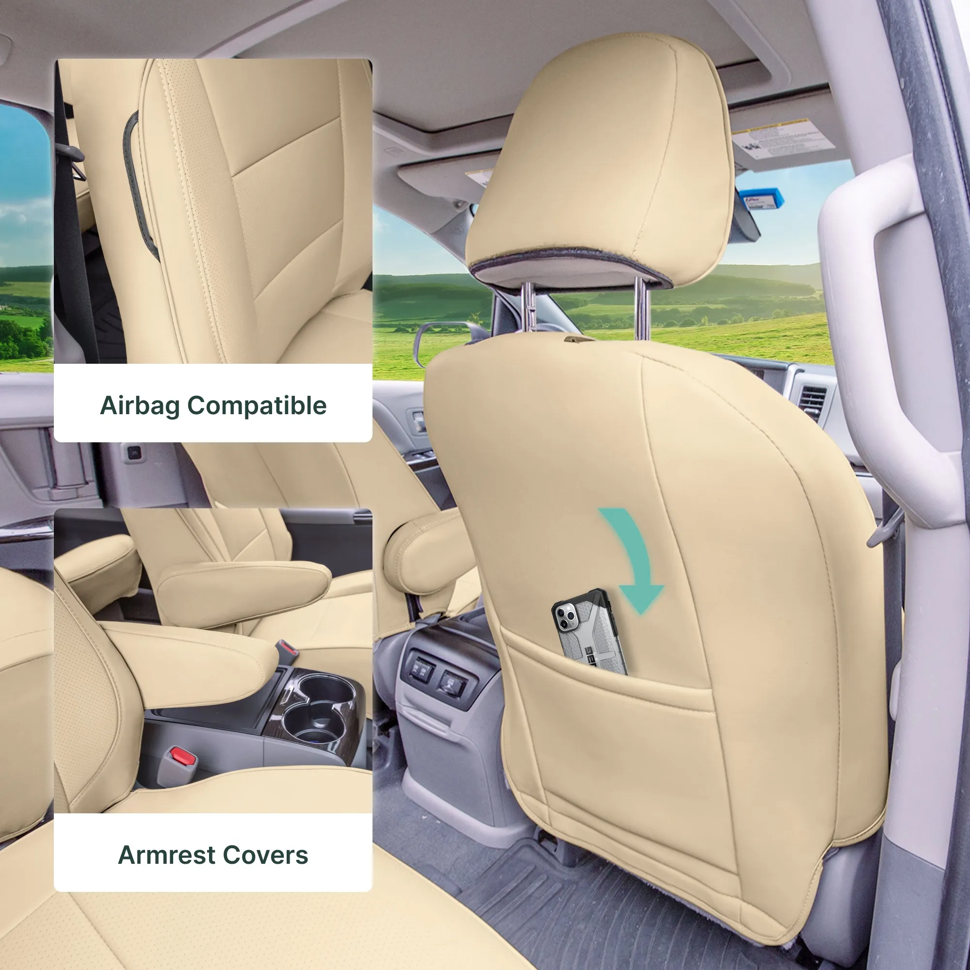 Toyota Sienna 2011 - 2020 - Front Set Seat Covers - Solid Beige Faux Leather