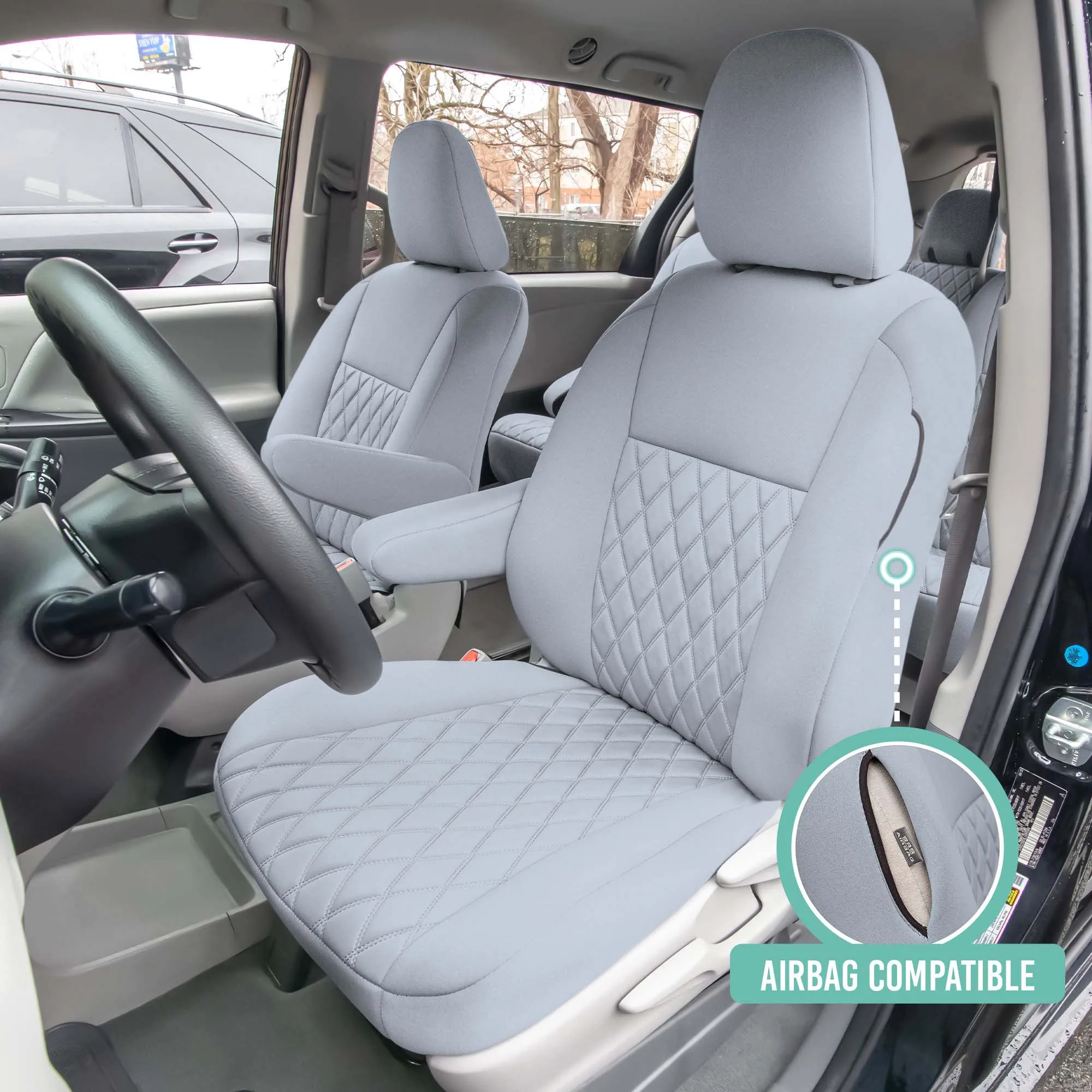 Toyota Sienna 2011 - 2020 - Front Set Seat Covers - Solid Gray Ultraflex Neoprene
