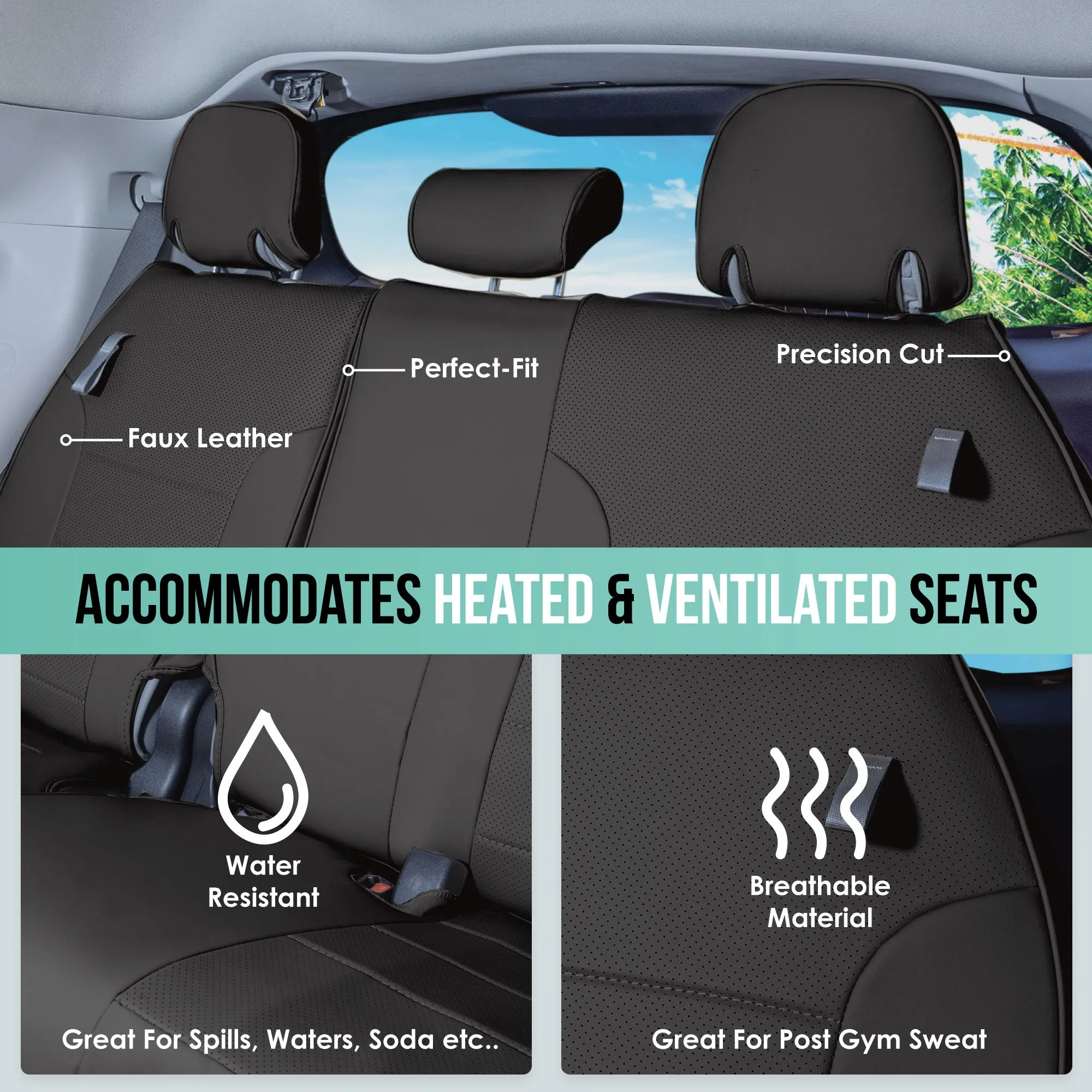 Toyota Sienna 2021 - 2024 - 3rd Row Set Seat Covers - Black Faux Leather