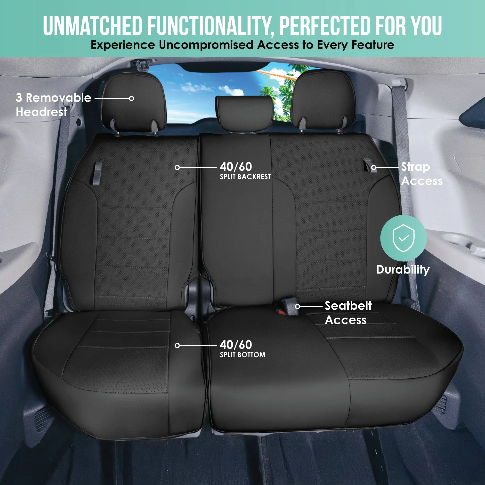 Toyota Sienna 2021 - 2024 - 3rd Row Set Seat Covers - Black Faux Leather