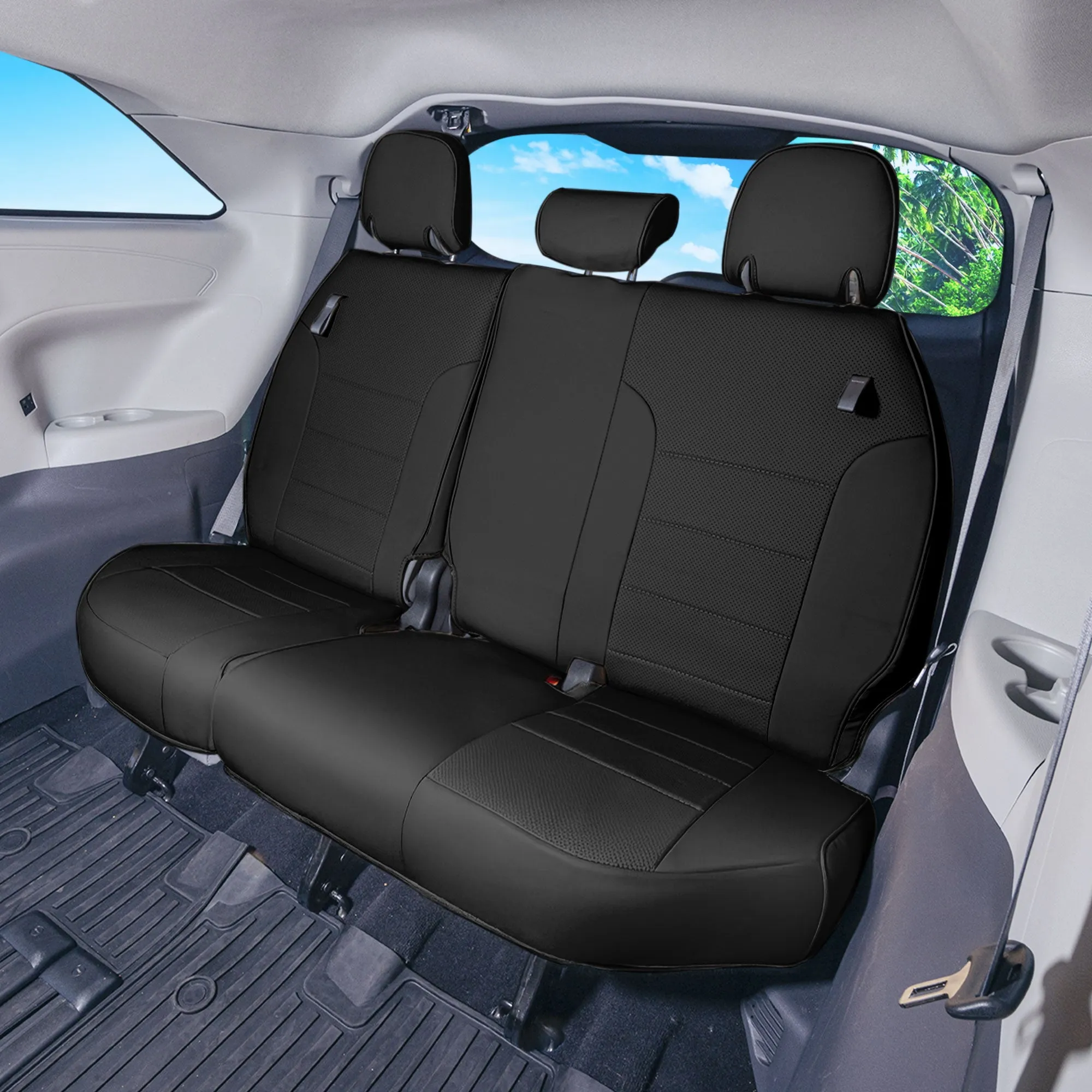 Toyota Sienna 2021 - 2024 - 3rd Row Set Seat Covers - Black Faux Leather