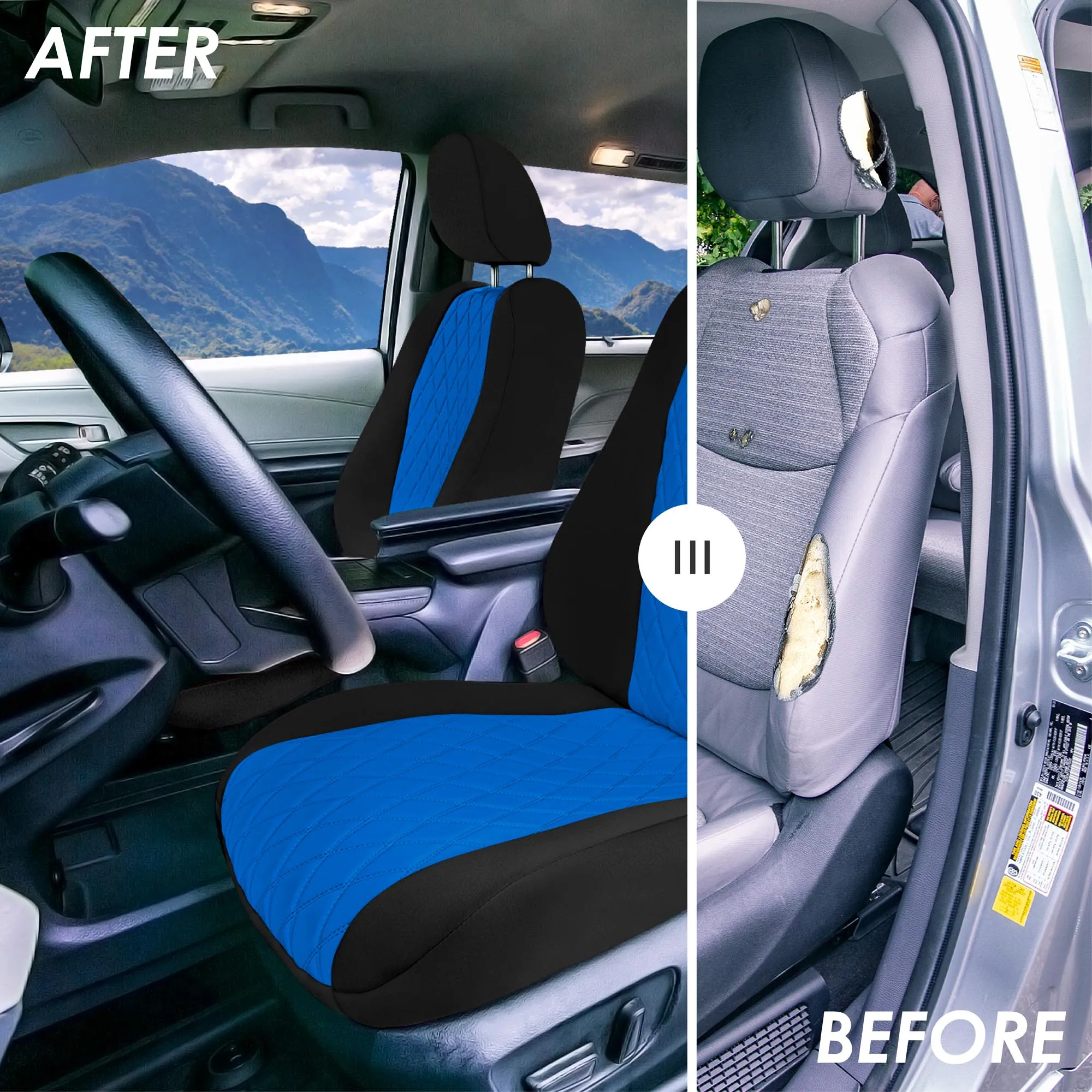 Toyota Sienna - 2021 - 2024 - Front Set Seat Covers - Blue Ultraflex Neoprene