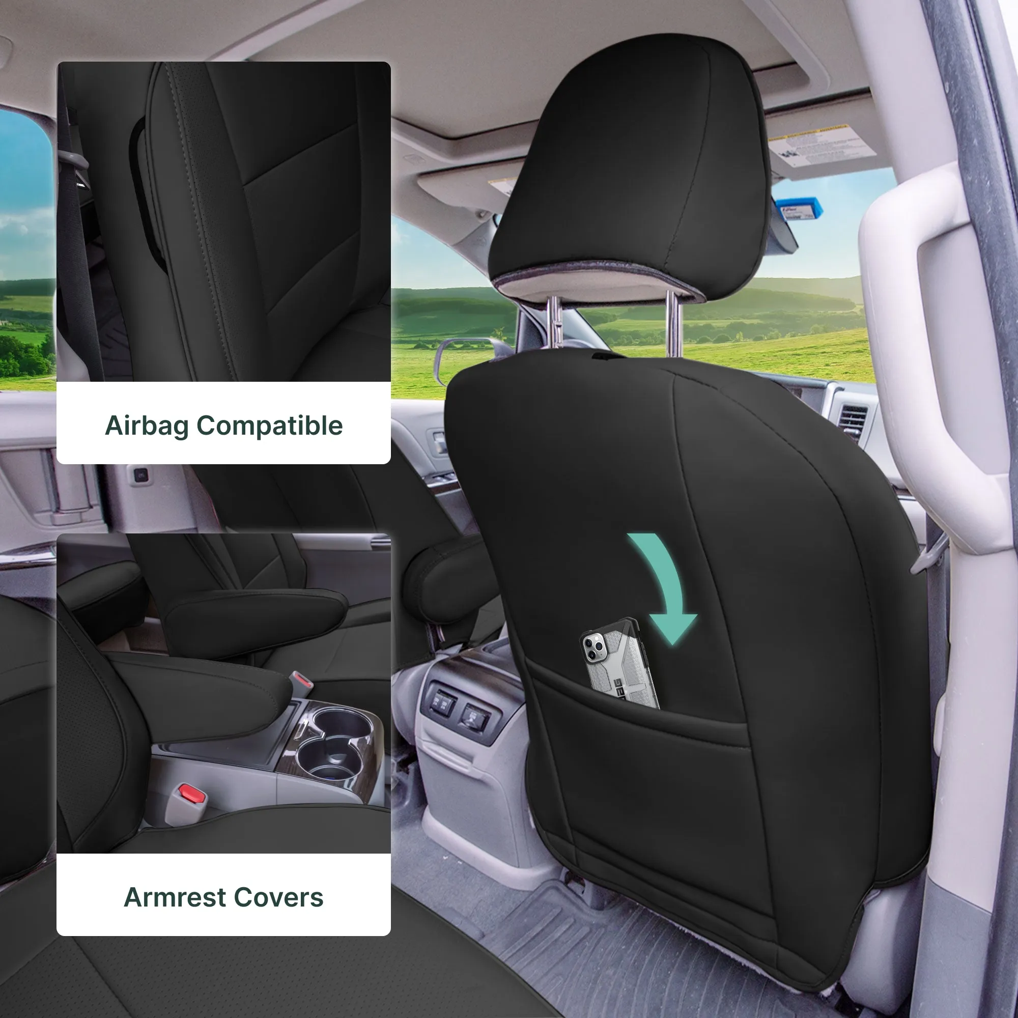 Toyota Sienna 7 Passenger 2011 - 2020 - Full Set Seat Covers - Black Faux Leather